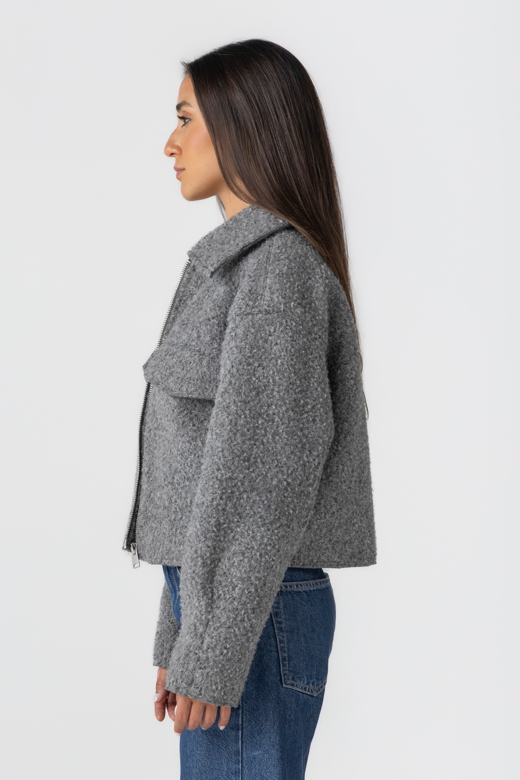 Women&#39;s Grey Bouclé Jacket