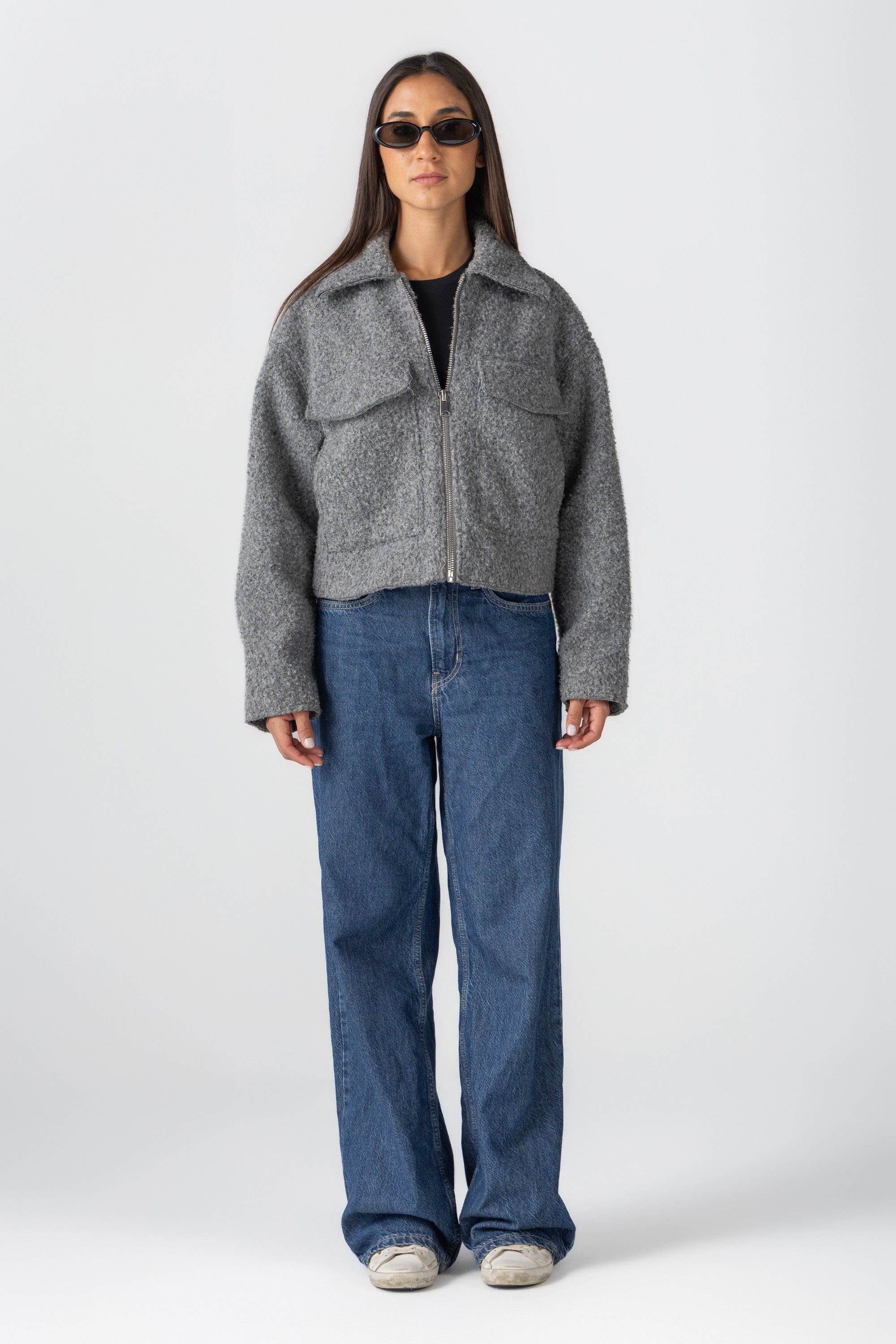 Women&#39;s Grey Bouclé Jacket