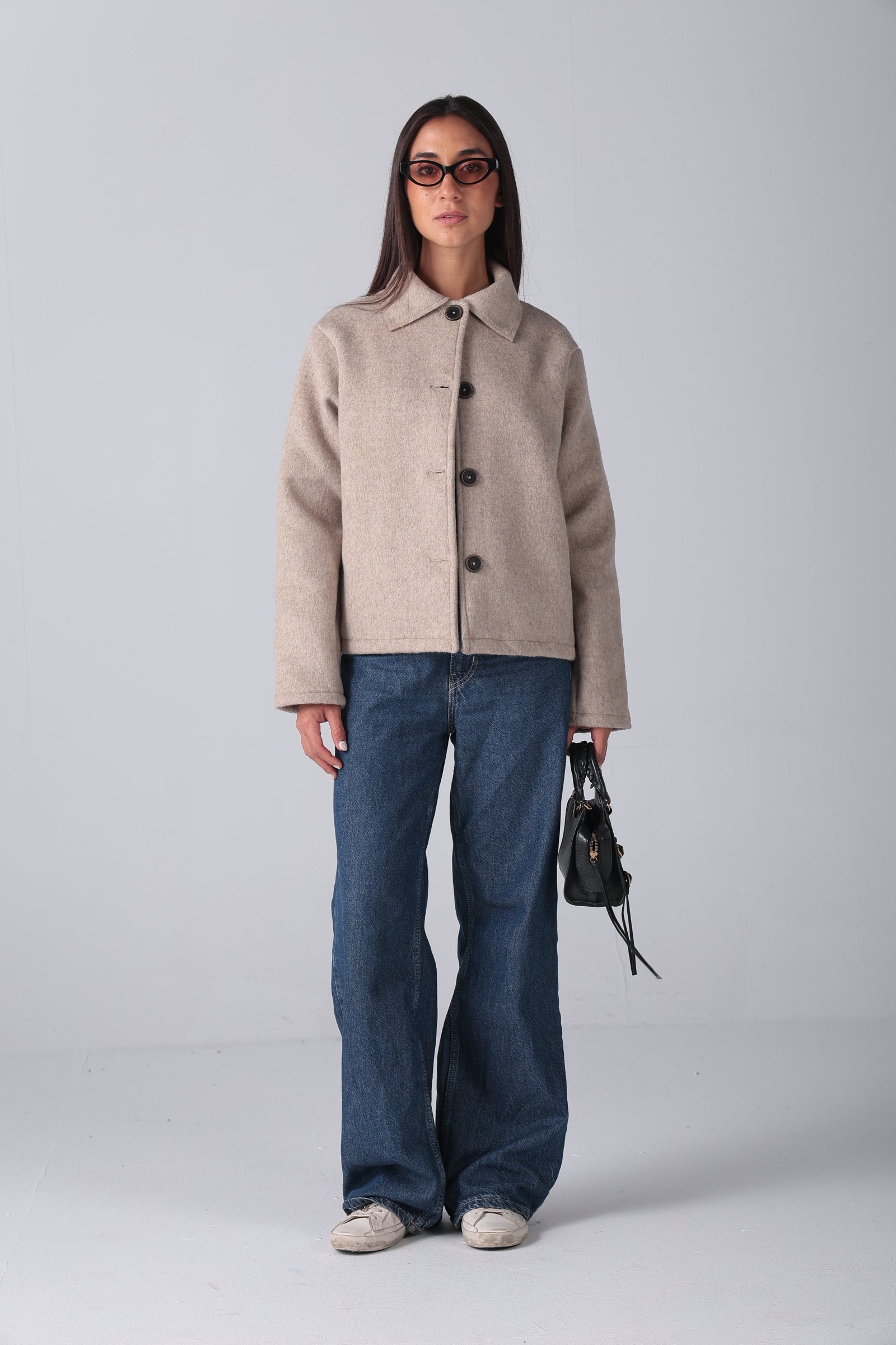 Women&#39;s Beige Wool Button Jacket