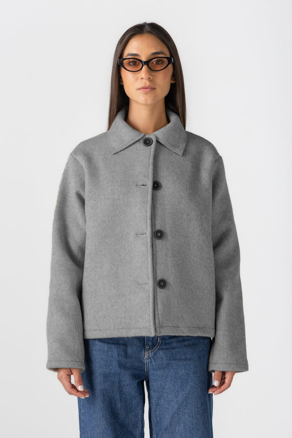Women's Grey Wool Button Jacket