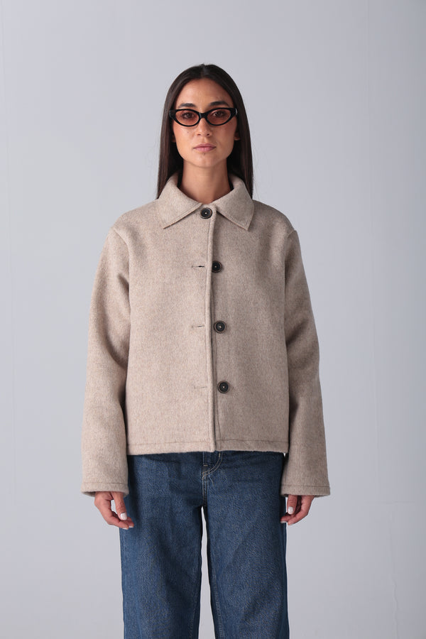 Women's Beige Wool Button Jacket