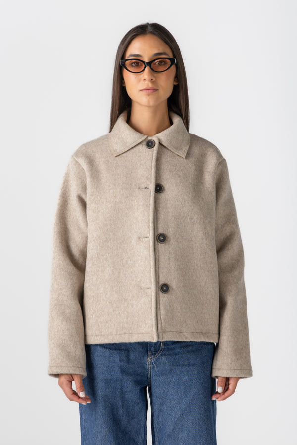 Women's Beige Wool Button Jacket