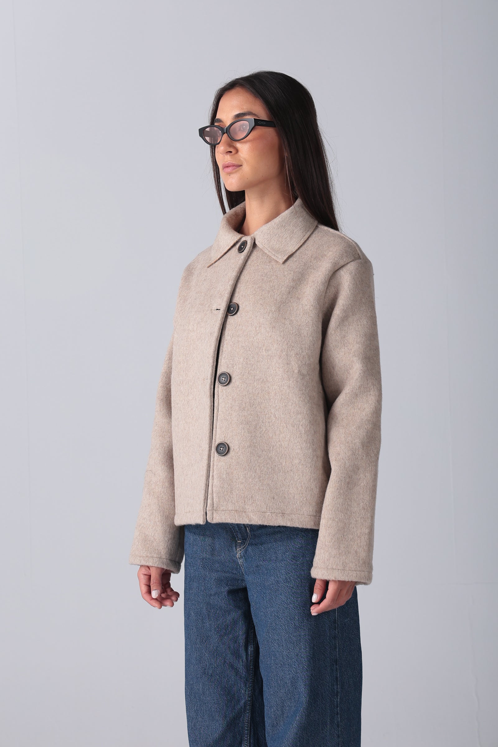 Women&#39;s Beige Wool Button Jacket