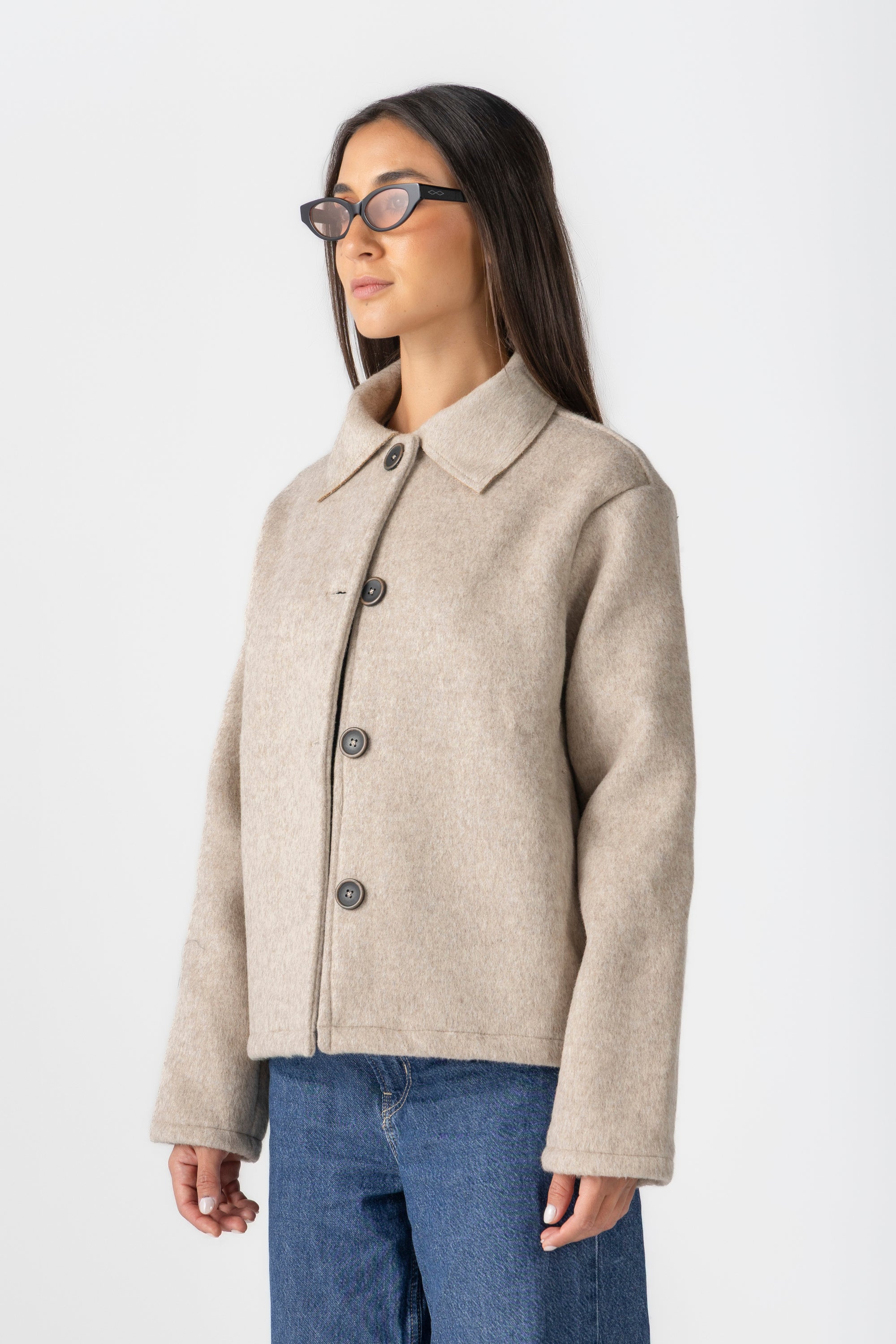 Women's Beige Wool Button Jacket