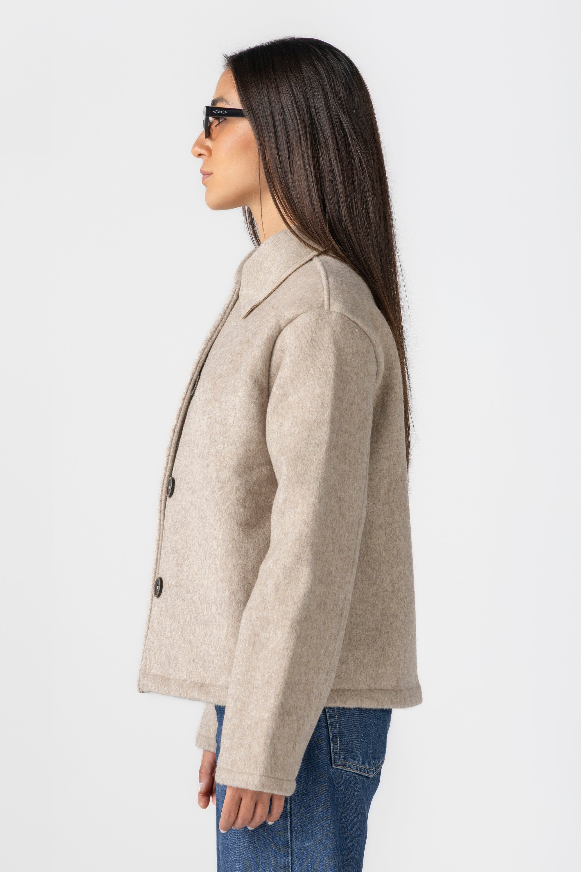 Women's Beige Wool Button Jacket