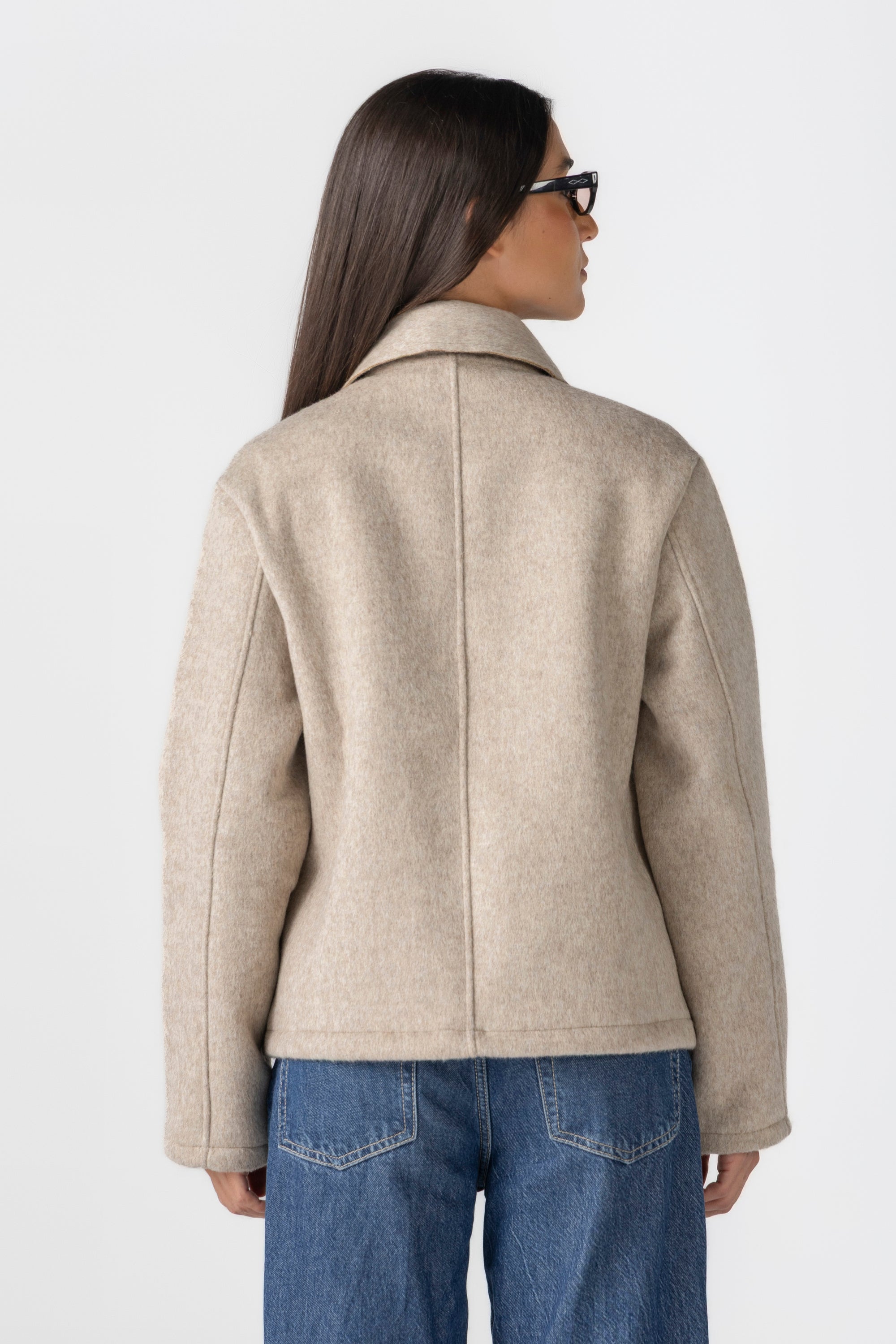 Women's Beige Wool Button Jacket