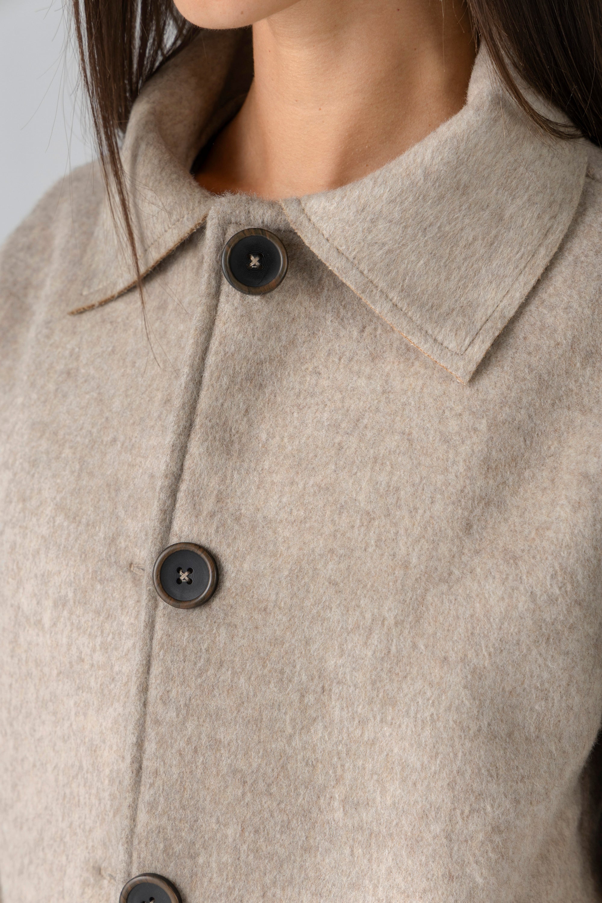 Women's Beige Wool Button Jacket