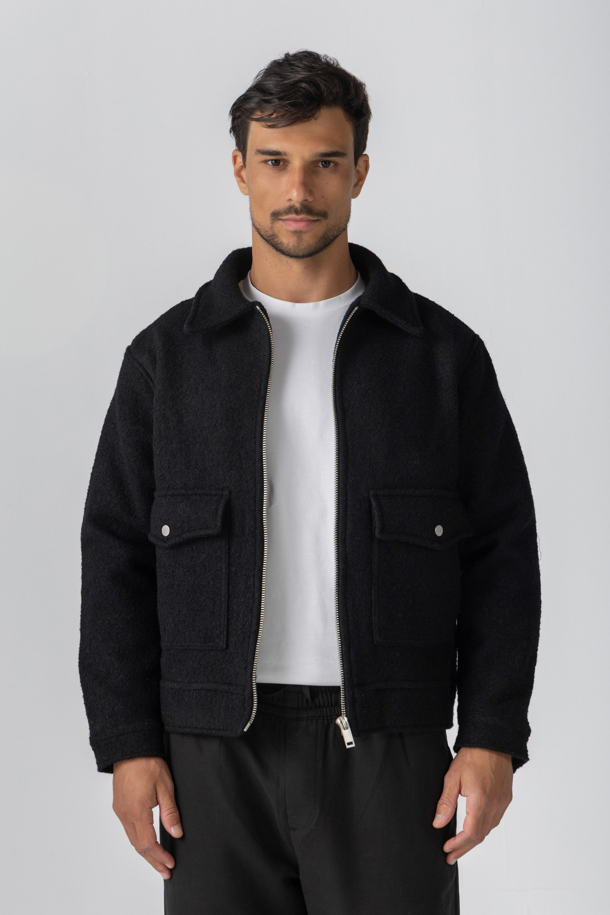 Black Wool Zipper Jacket