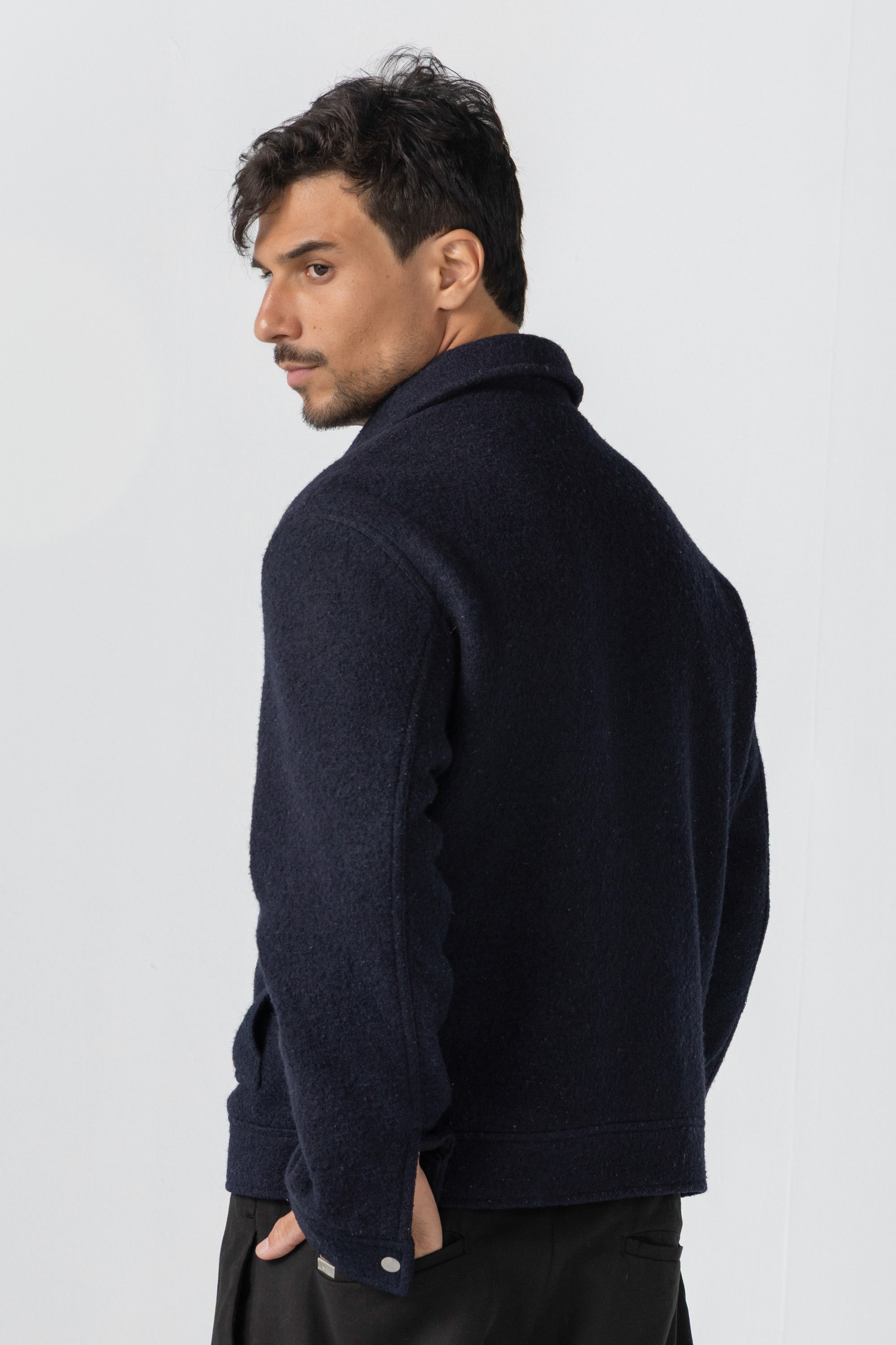 Navy Wool Zipper Jacket
