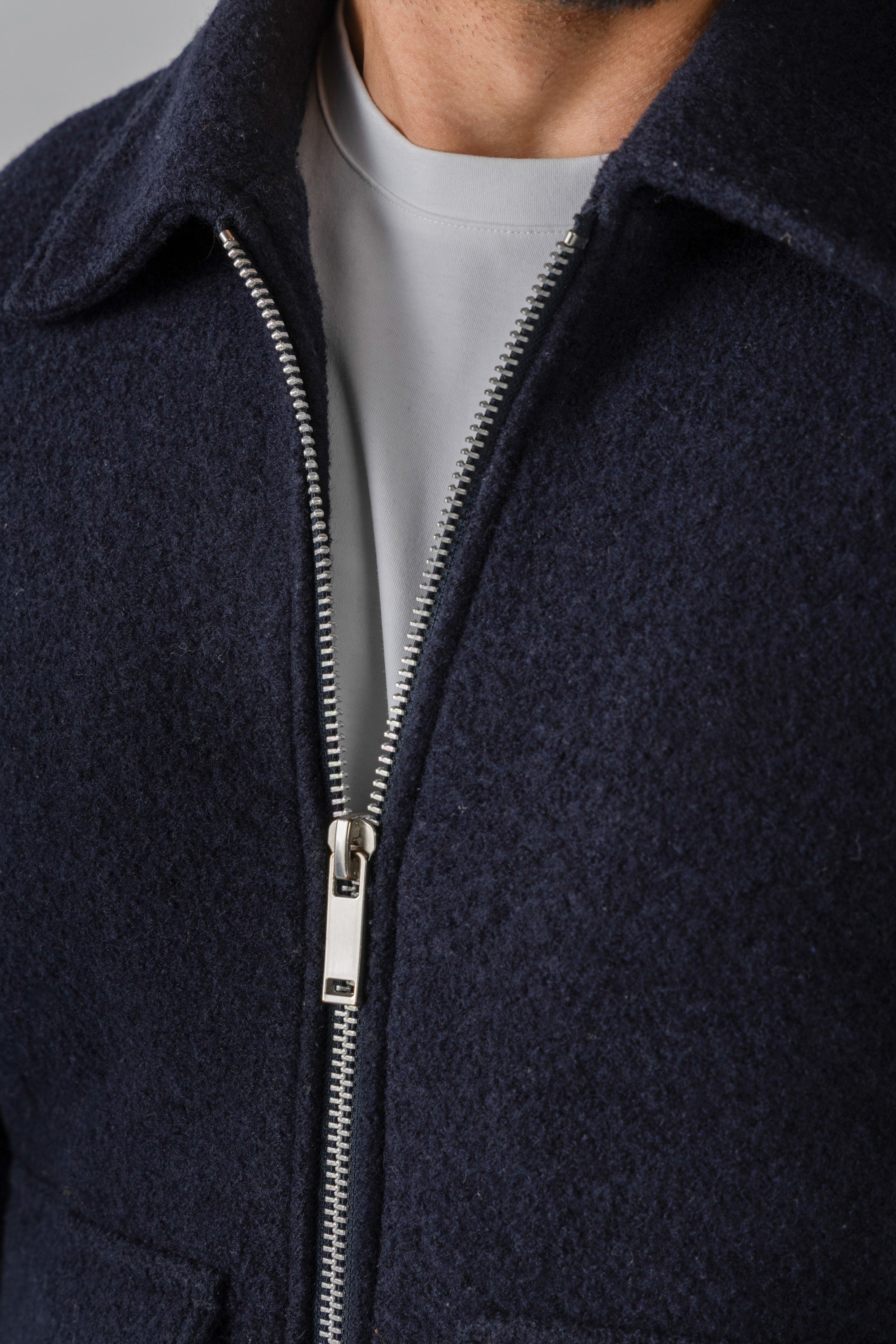 Navy Wool Zipper Jacket