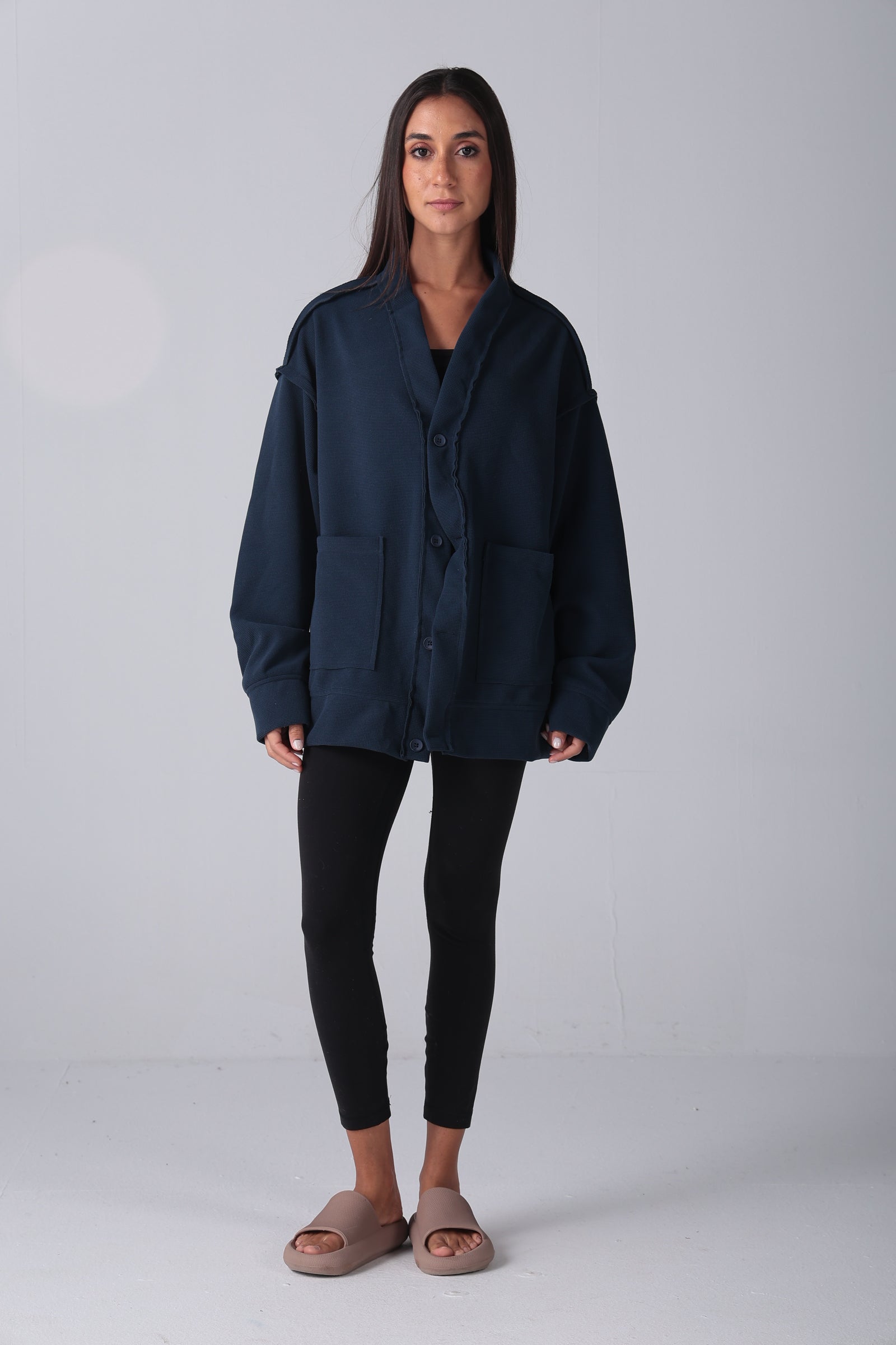 Unisex Navy Textured Cardigan