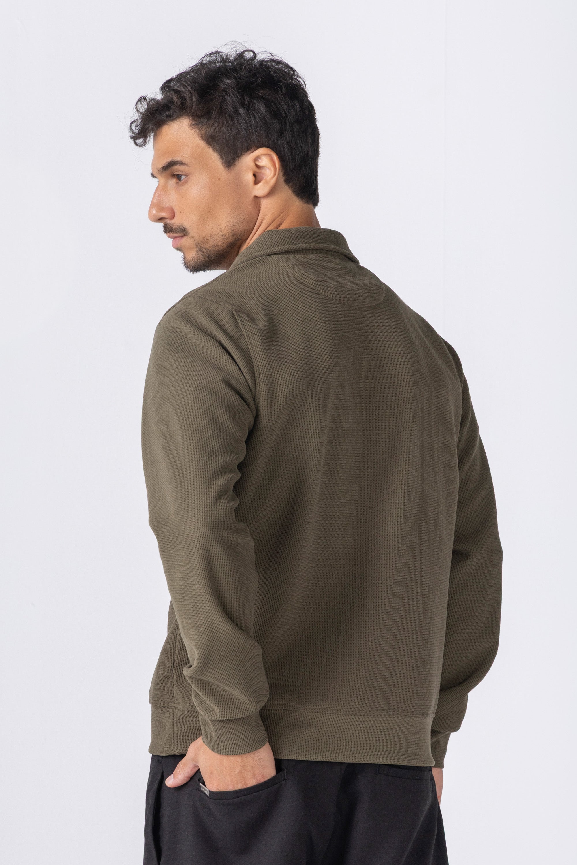 Olive Textured Quarter Zipper