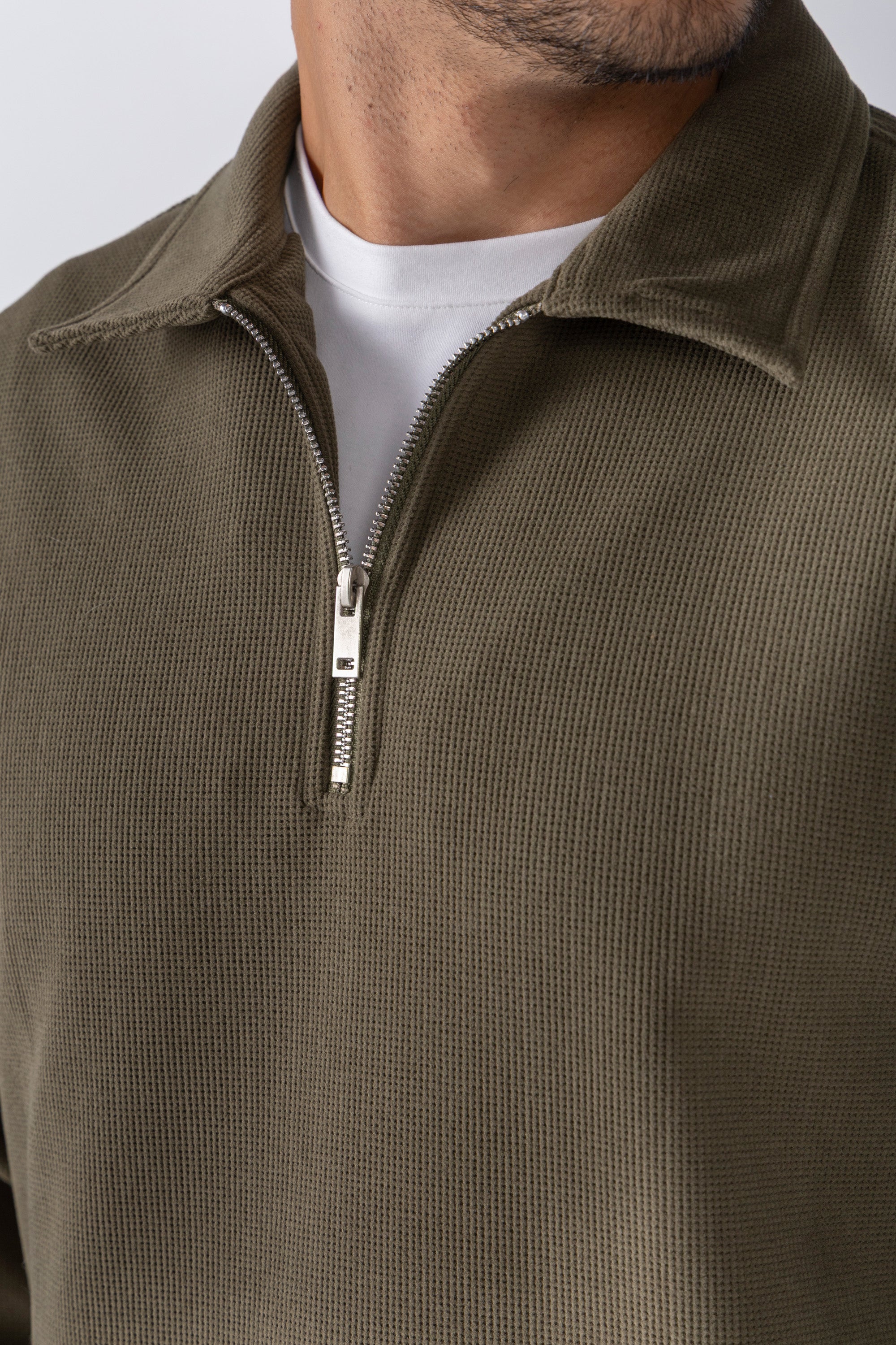 Olive Textured Quarter Zipper