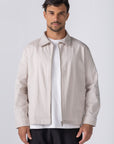 Beige Gabardine Zipper Jacket