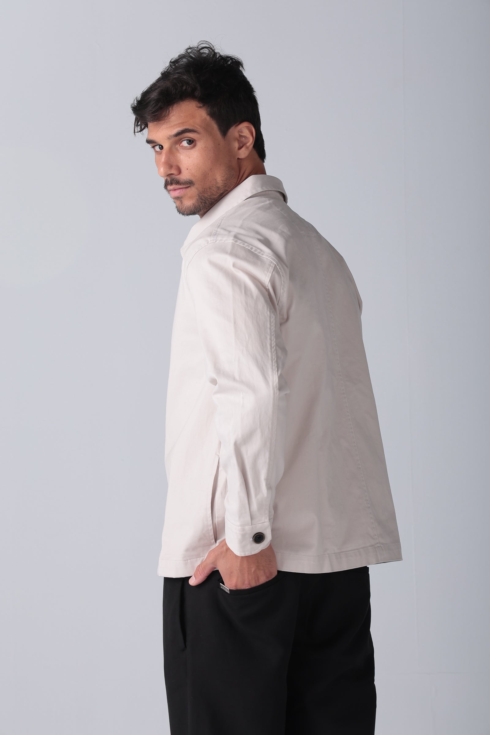 Beige Gabardine Zipper Jacket