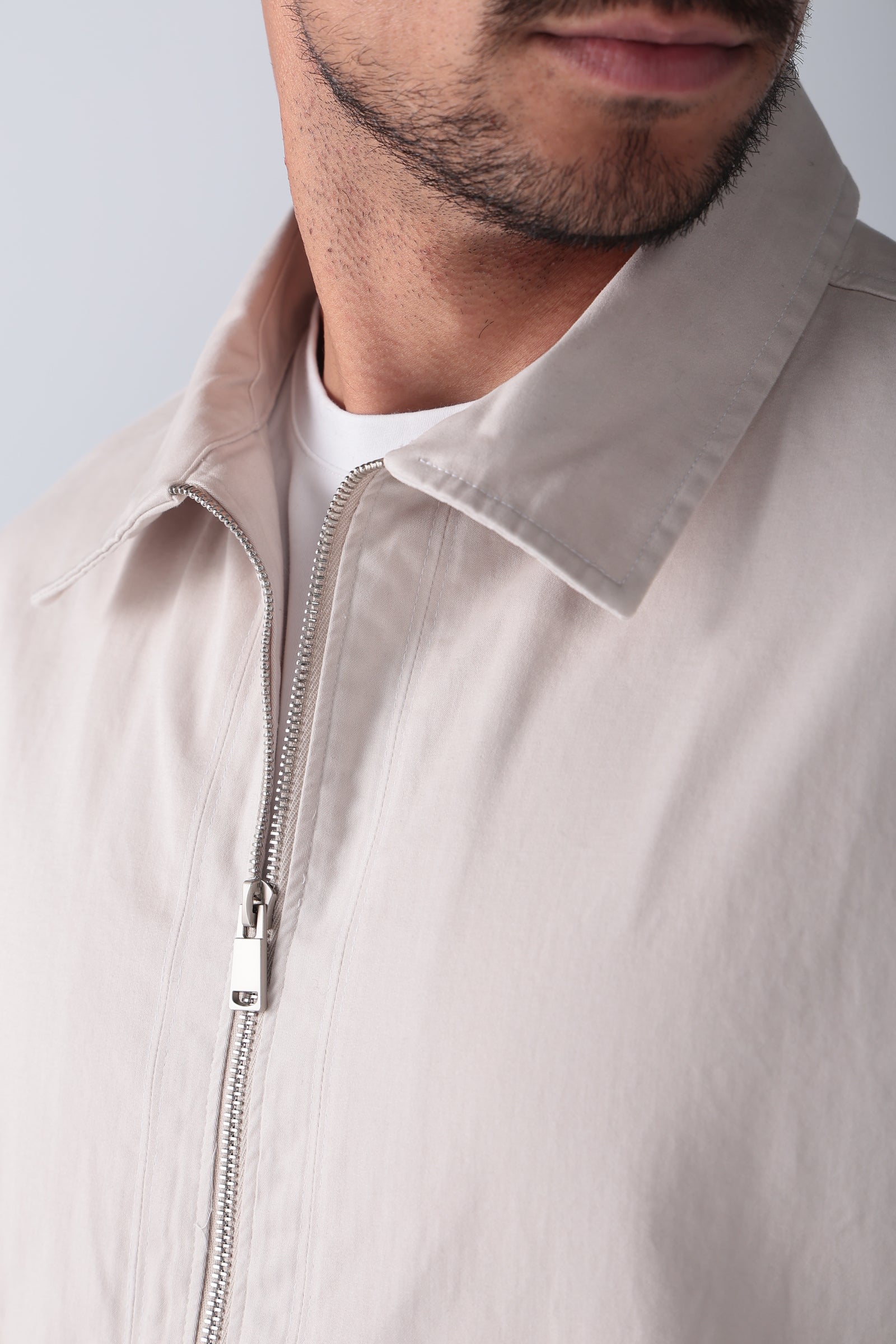 Beige Gabardine Zipper Jacket
