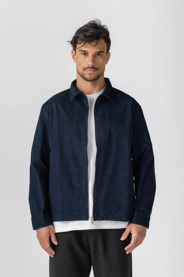 Navy Gabardine Zipper Jacket