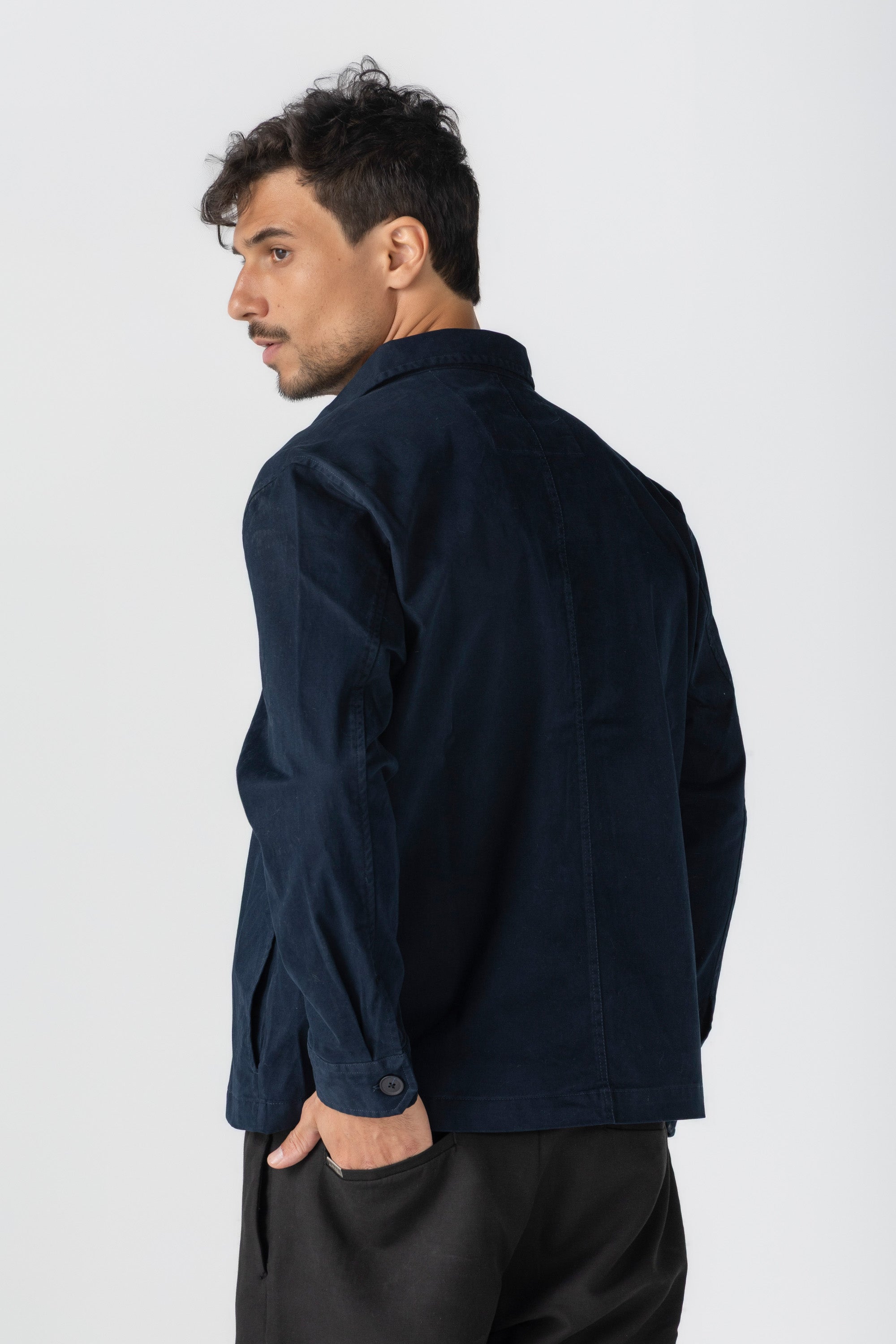 Navy Gabardine Zipper Jacket