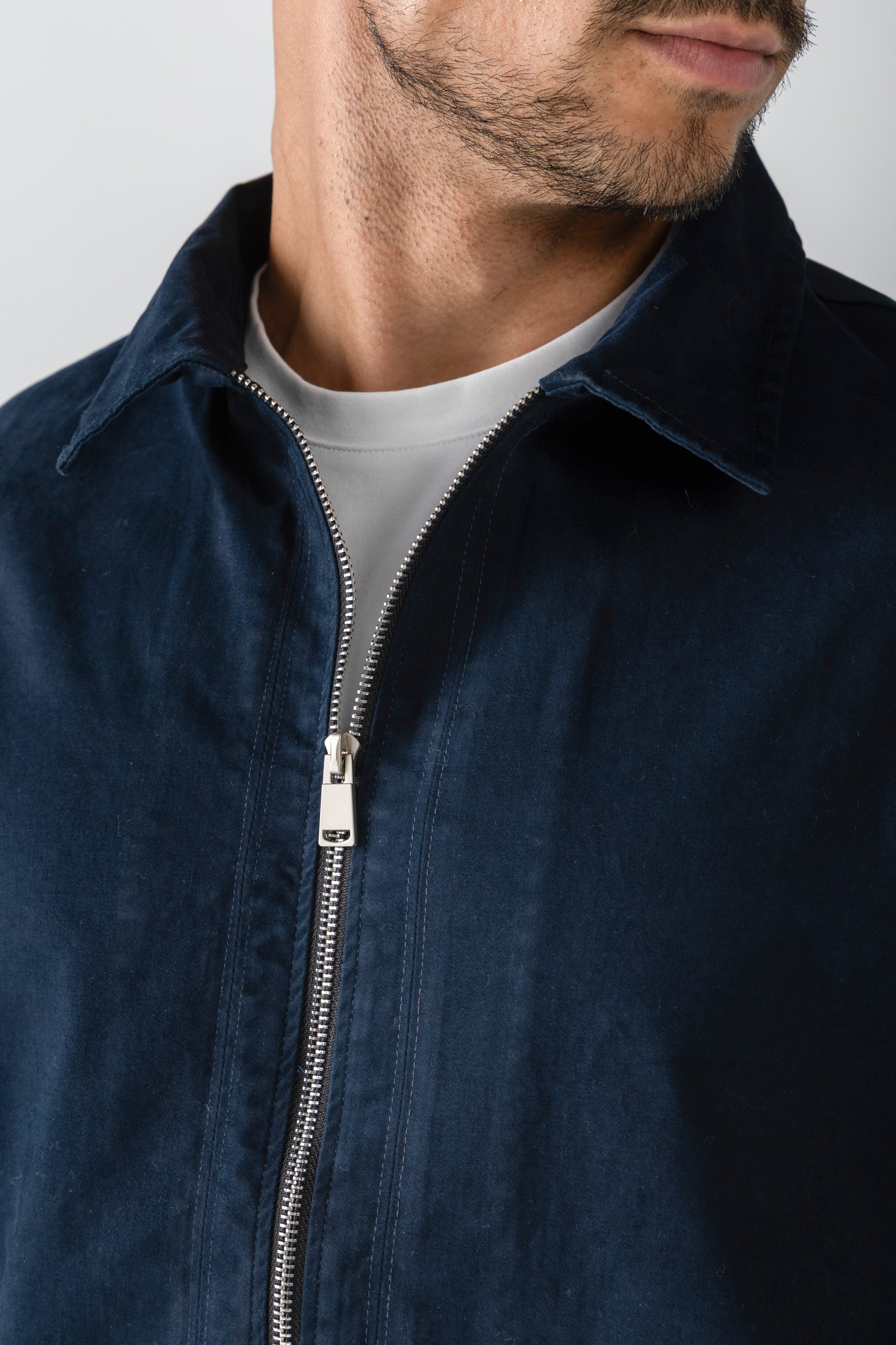 Navy Gabardine Zipper Jacket