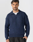 Navy Knitted  Wool Polo