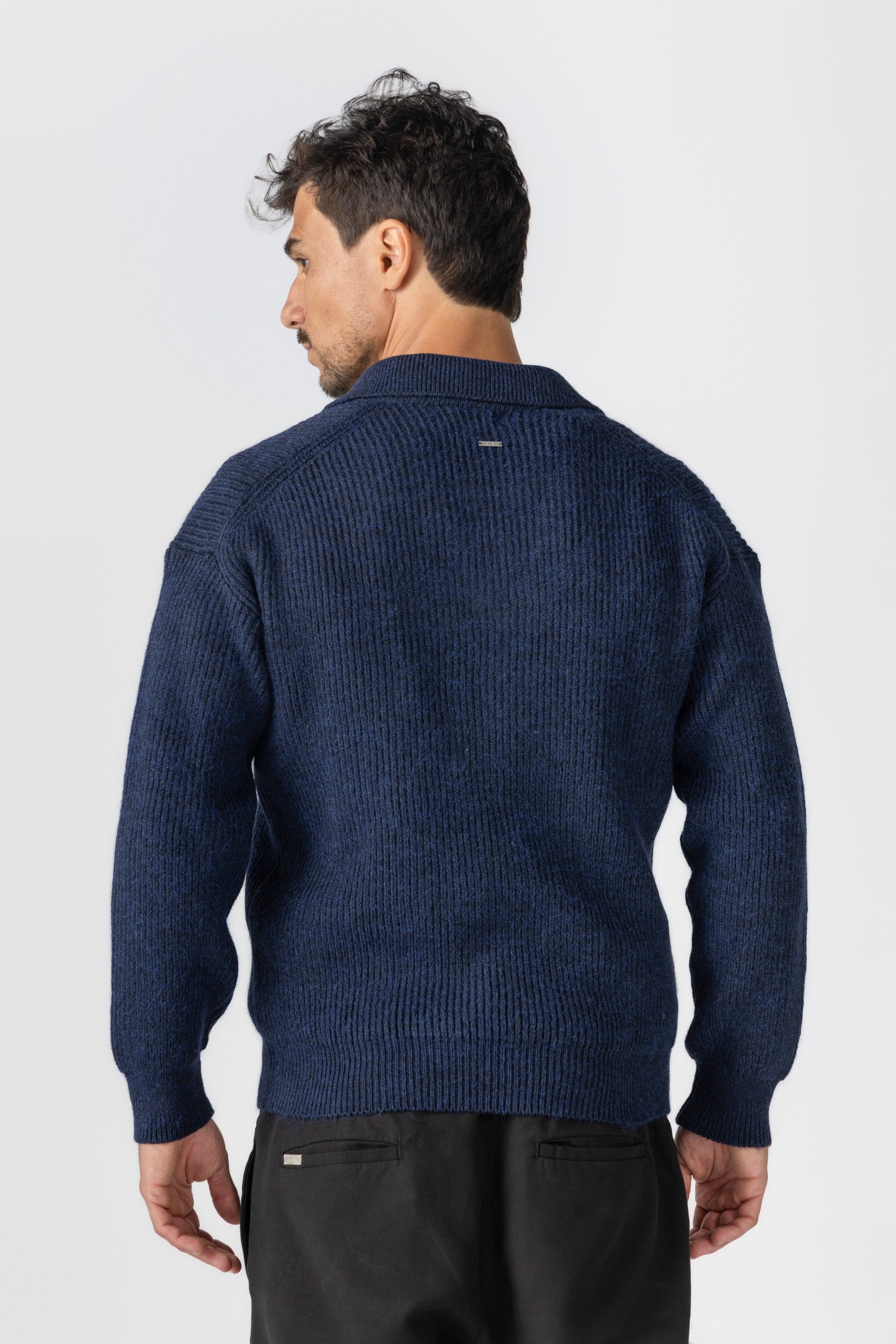 Navy Knitted  Wool Polo