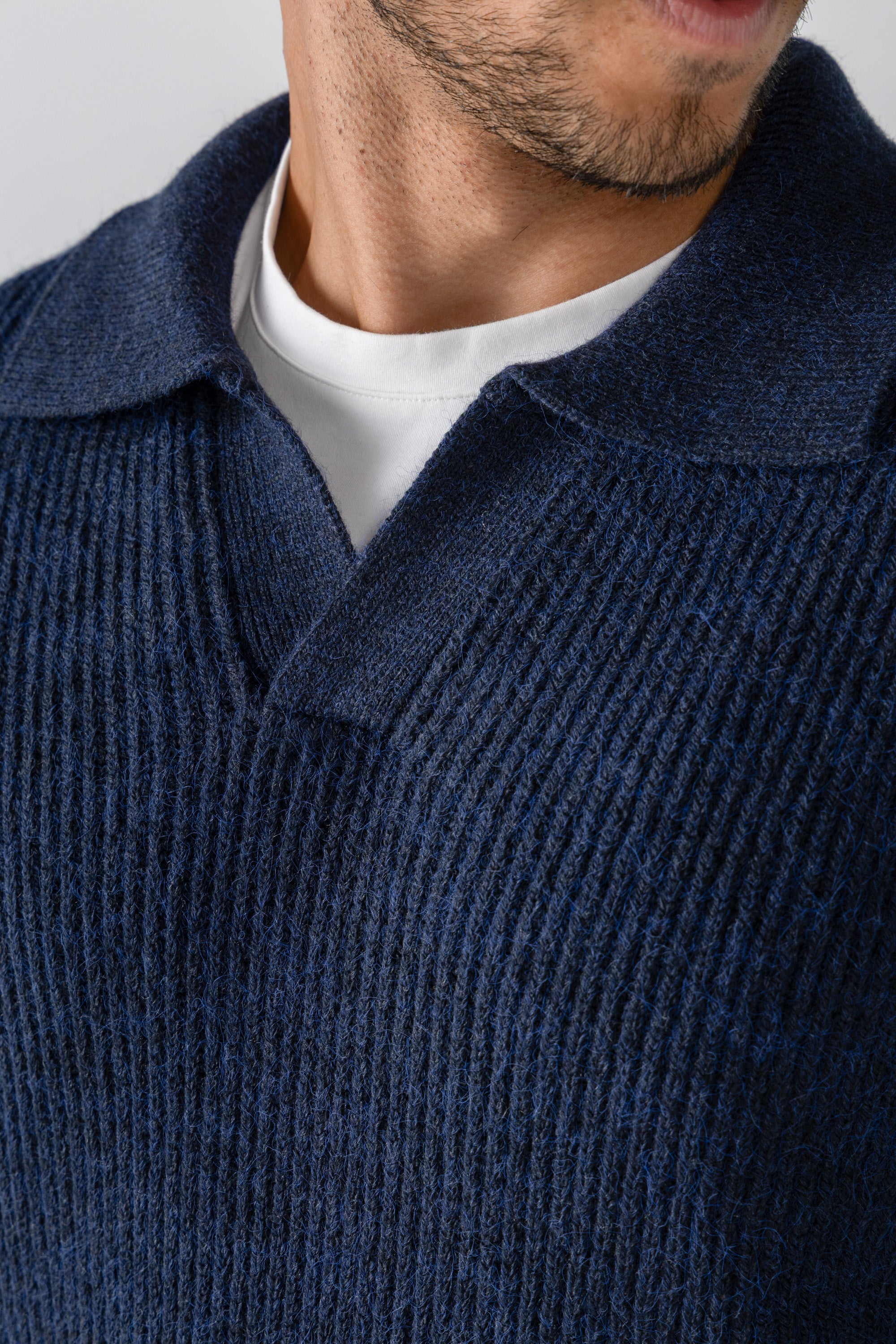 Navy Knitted  Wool Polo
