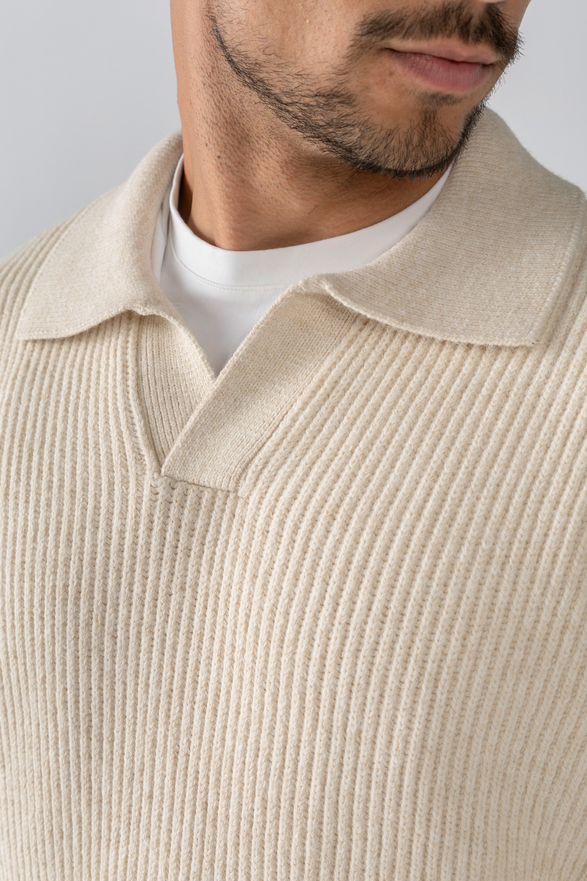 Cream Knitted Wool Polo