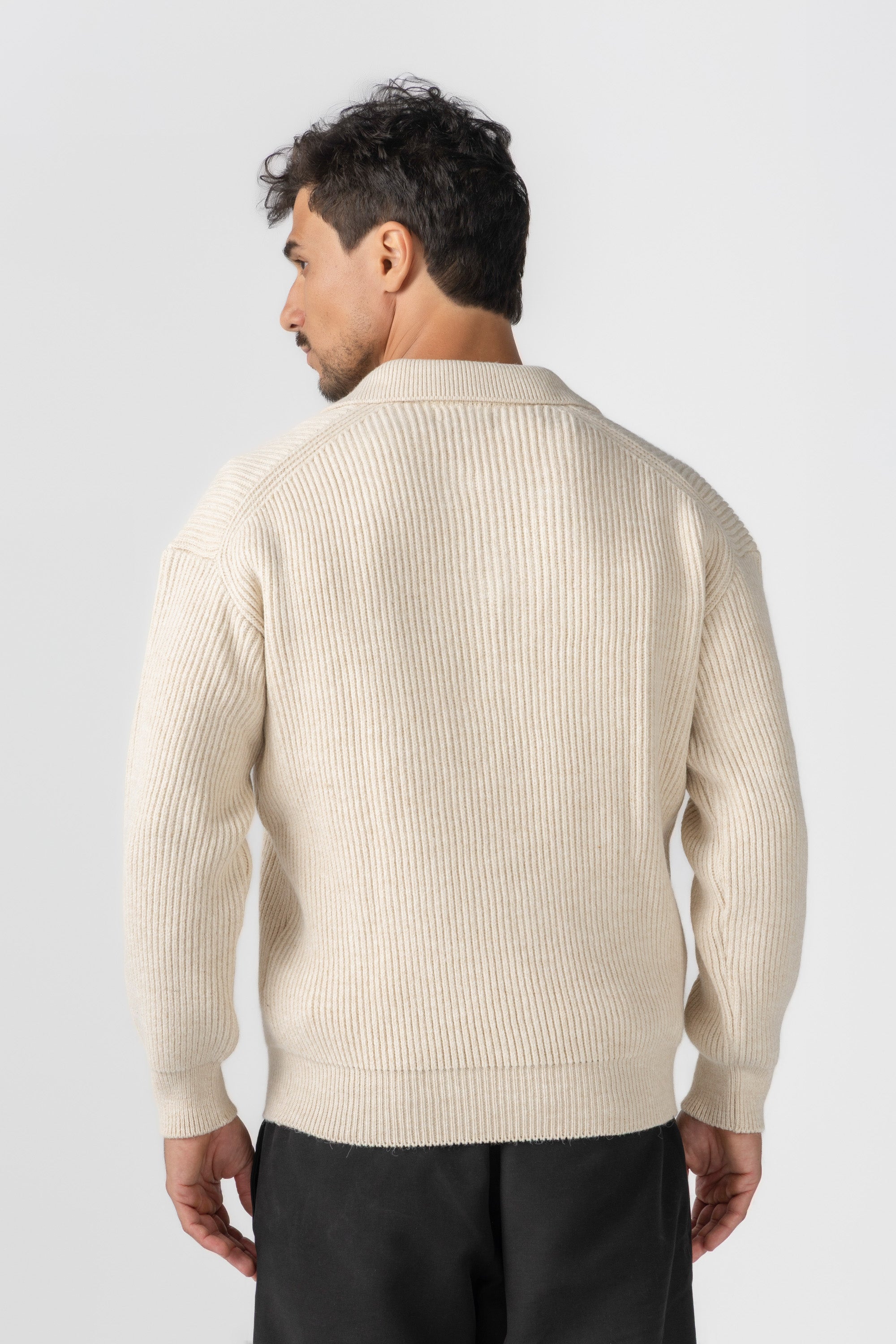 Cream Knitted Wool Polo