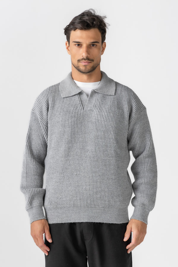 Grey Knitted Wool Polo