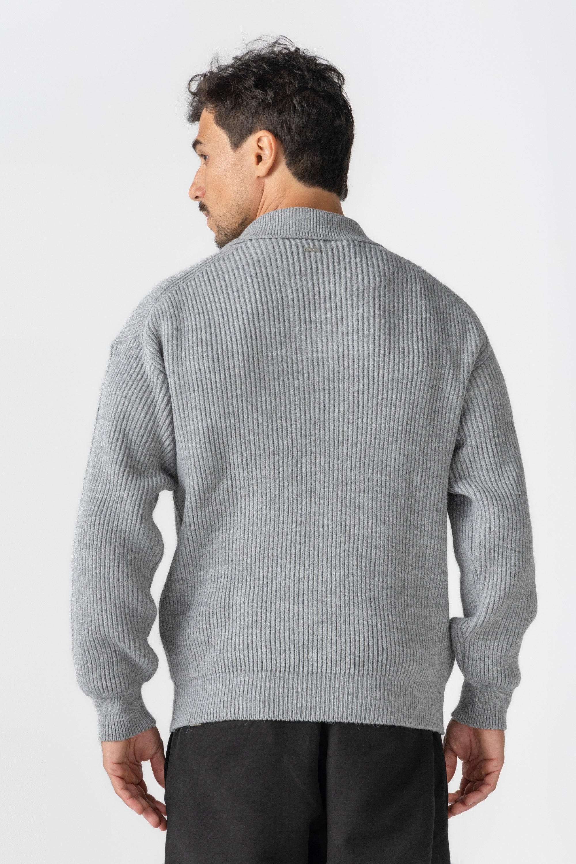 Grey Knitted Wool Polo