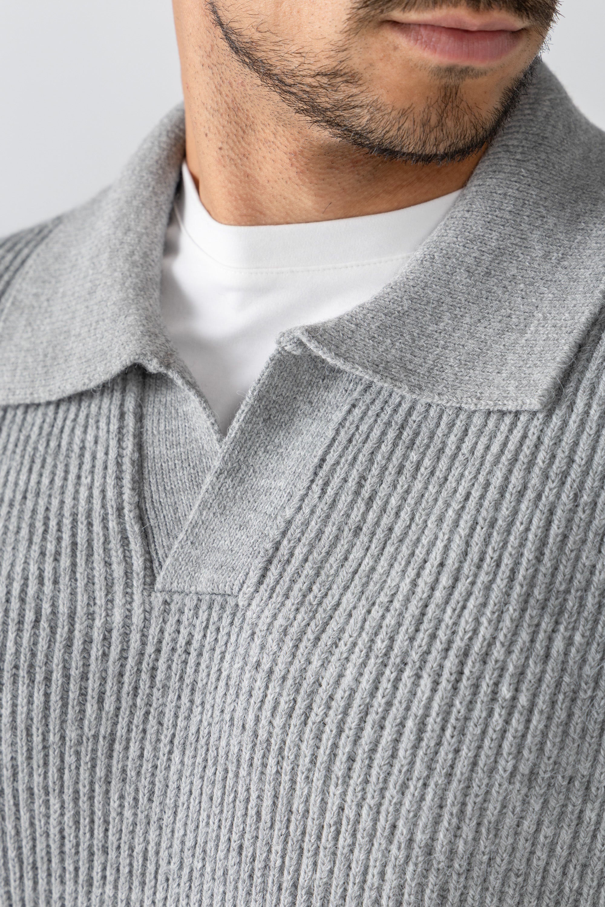 Grey Knitted Wool Polo