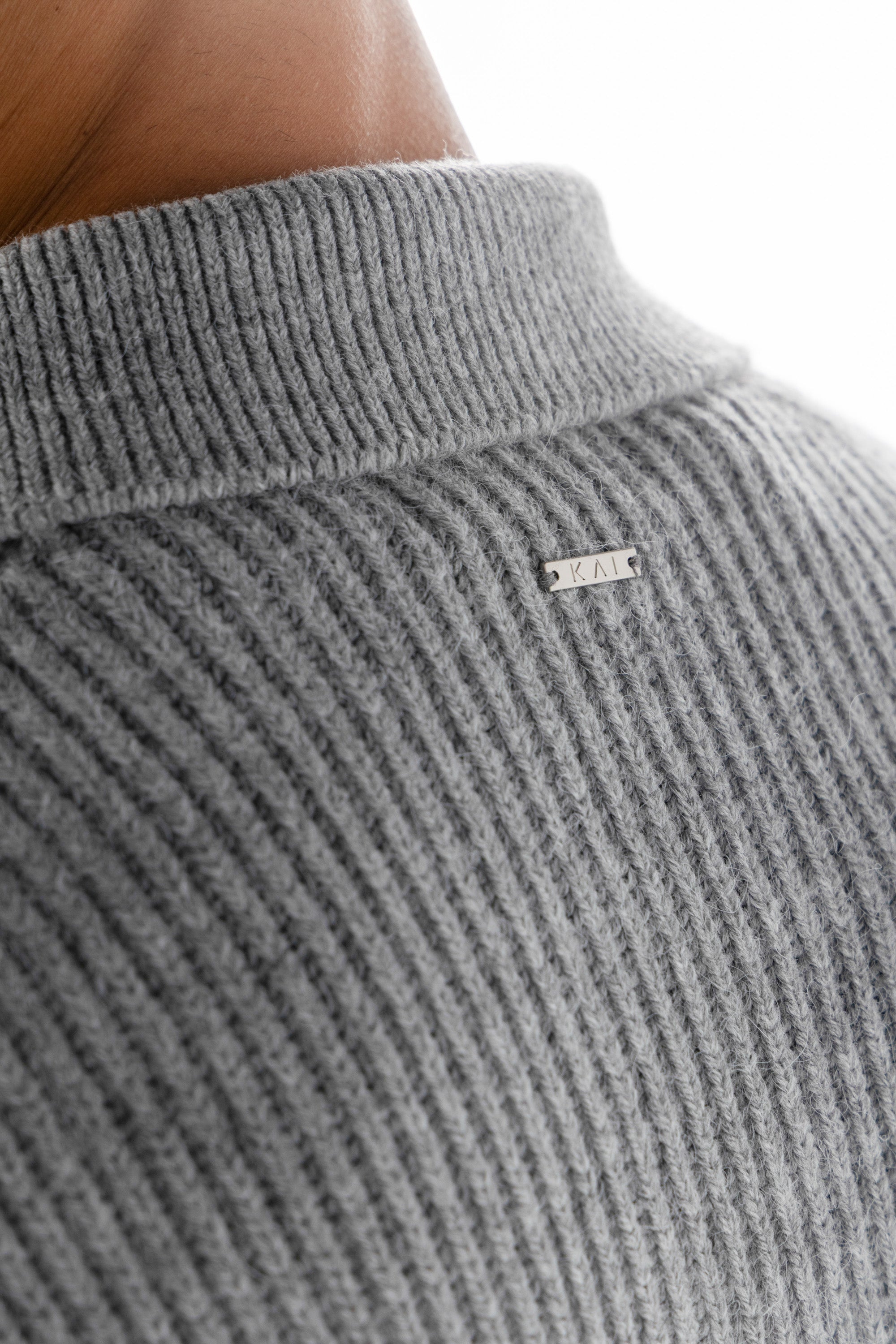 Grey Knitted Wool Polo