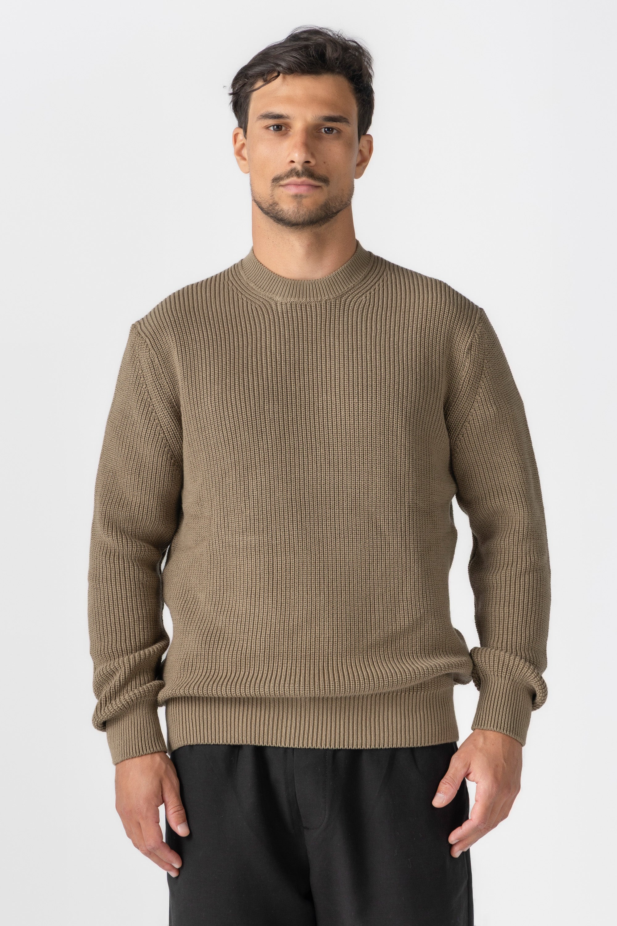 Khaki Knitted Crew Neck Sweater