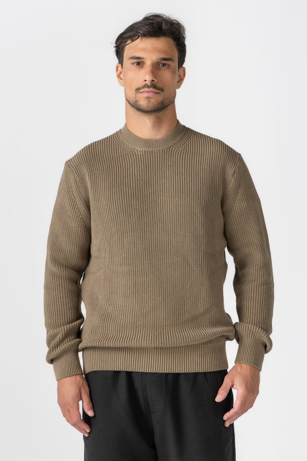 Khaki Knitted Crew Neck Sweater