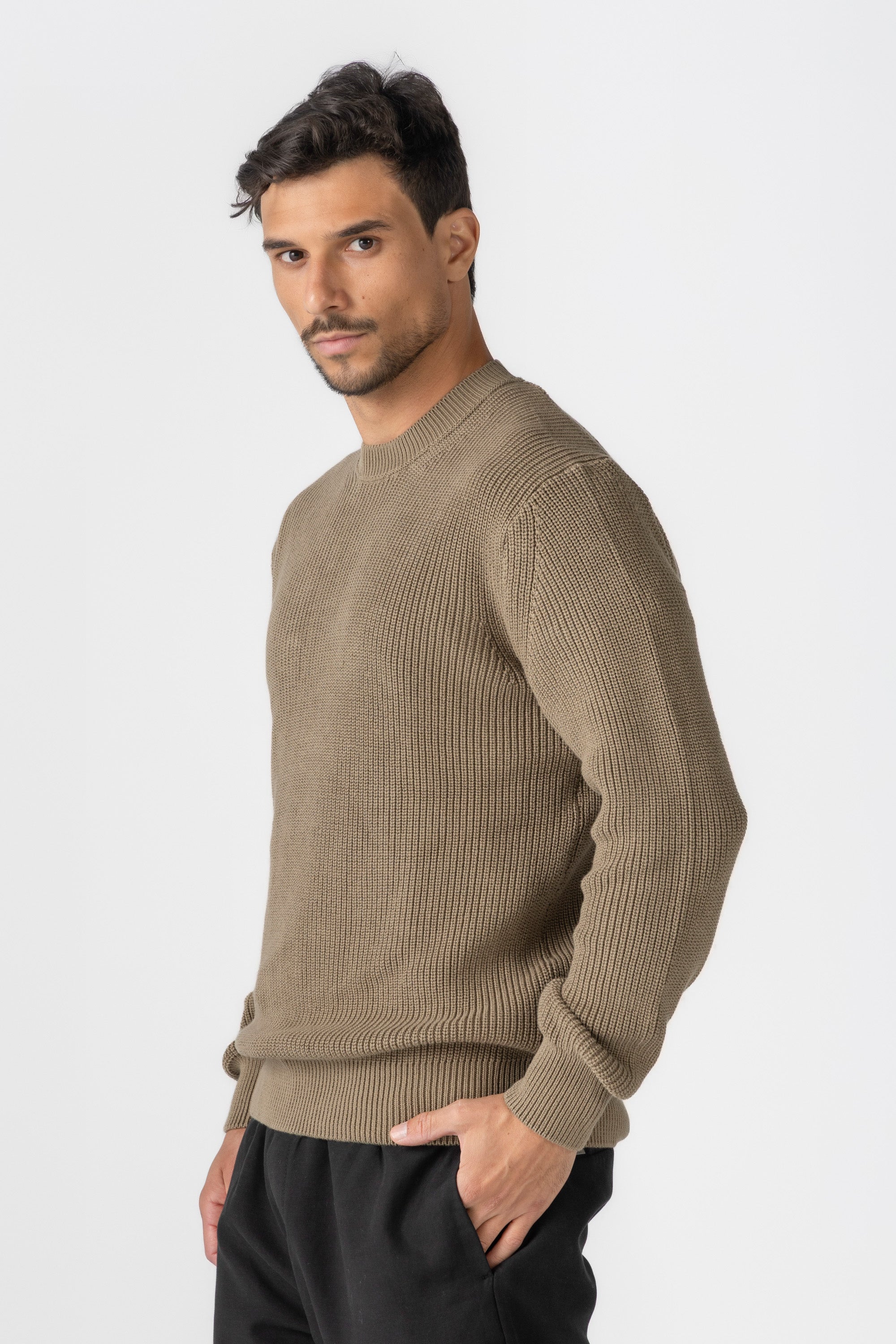 Khaki Knitted Crew Neck Sweater