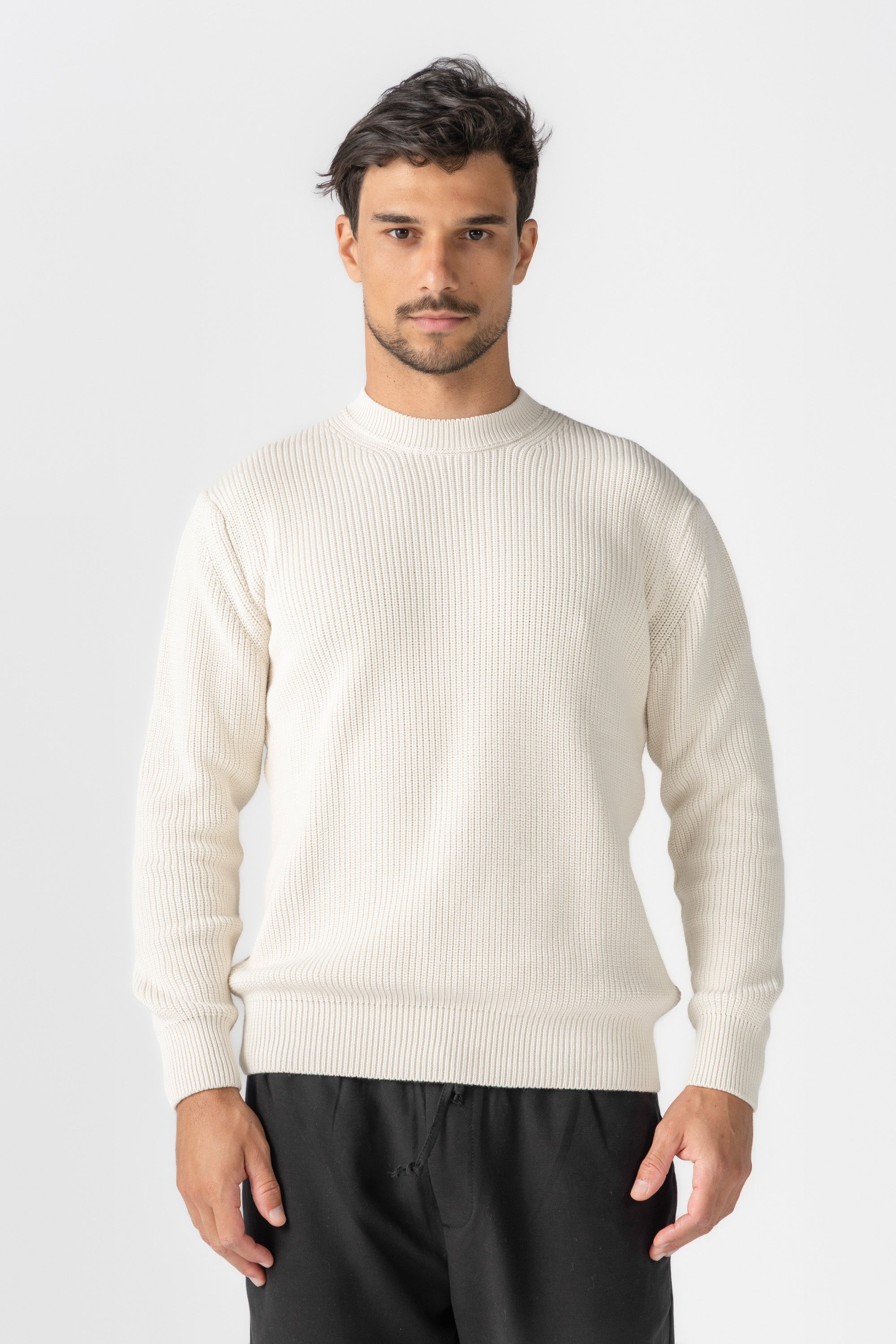 Cream Knitted Crew Neck Sweater