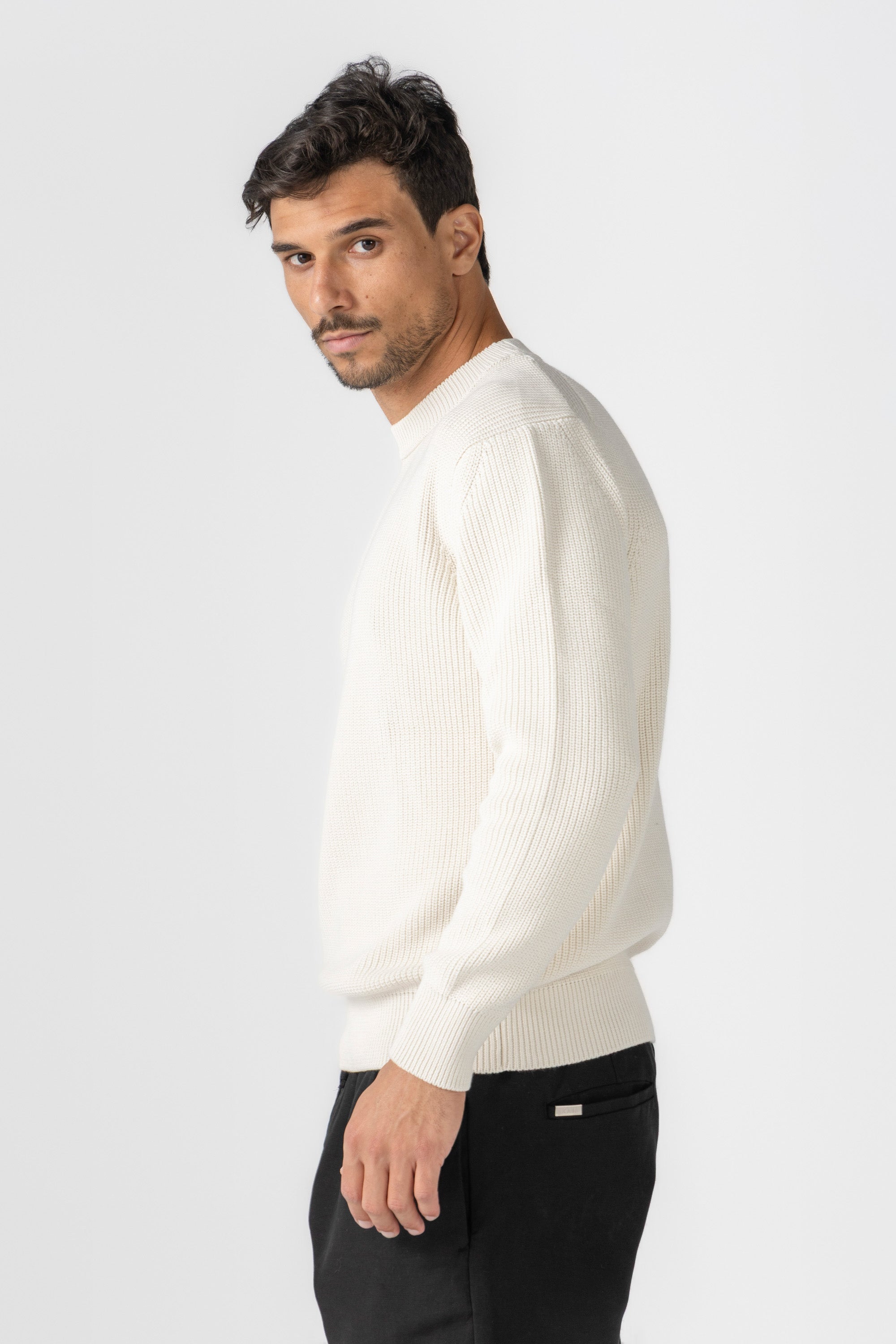 Cream Knitted Crew Neck Sweater