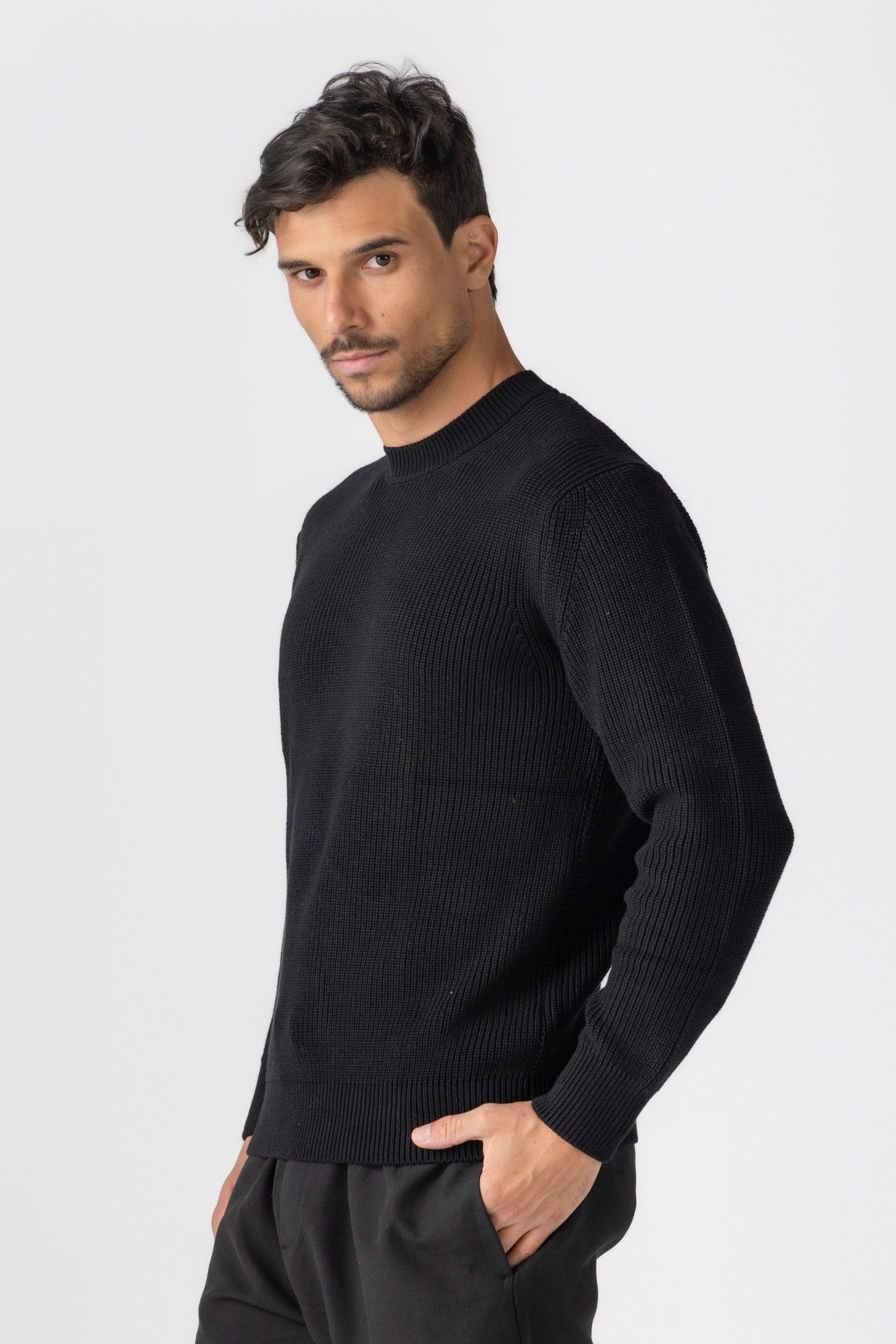 Black Knitted Crew Neck Sweater