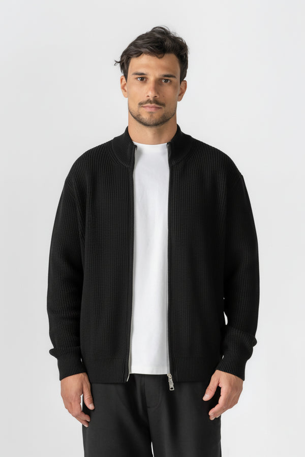 Black Knitted Double Zip Sweater