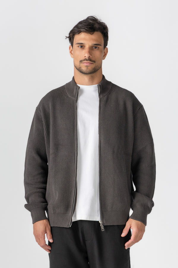 Dusty Olive Knitted Double Zip Sweater