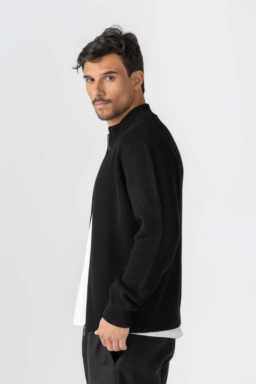 Black Knitted Double Zip Sweater