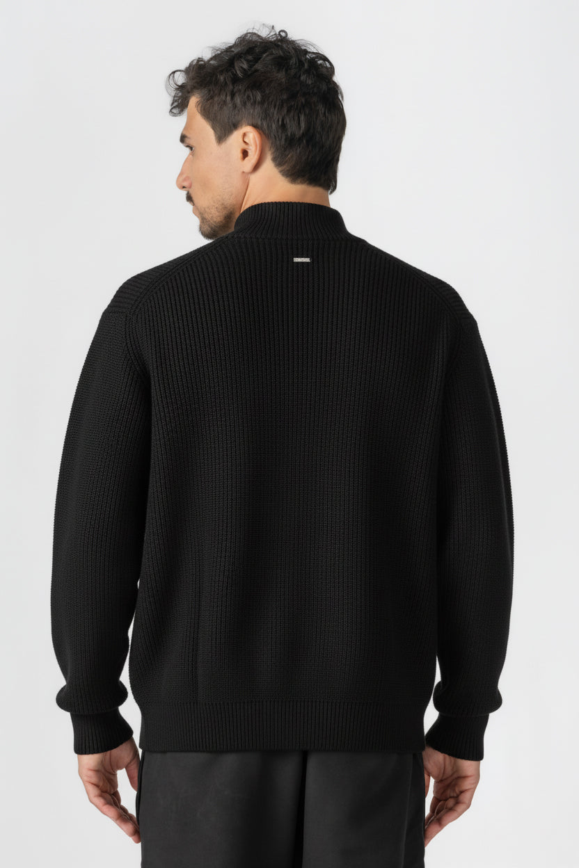 Black Knitted Double Zip Sweater