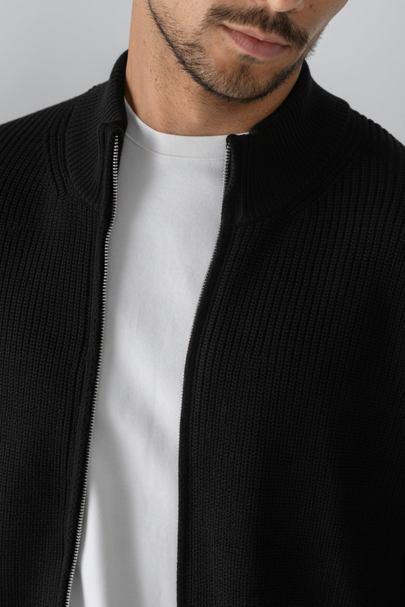 Black Knitted Double Zip Sweater