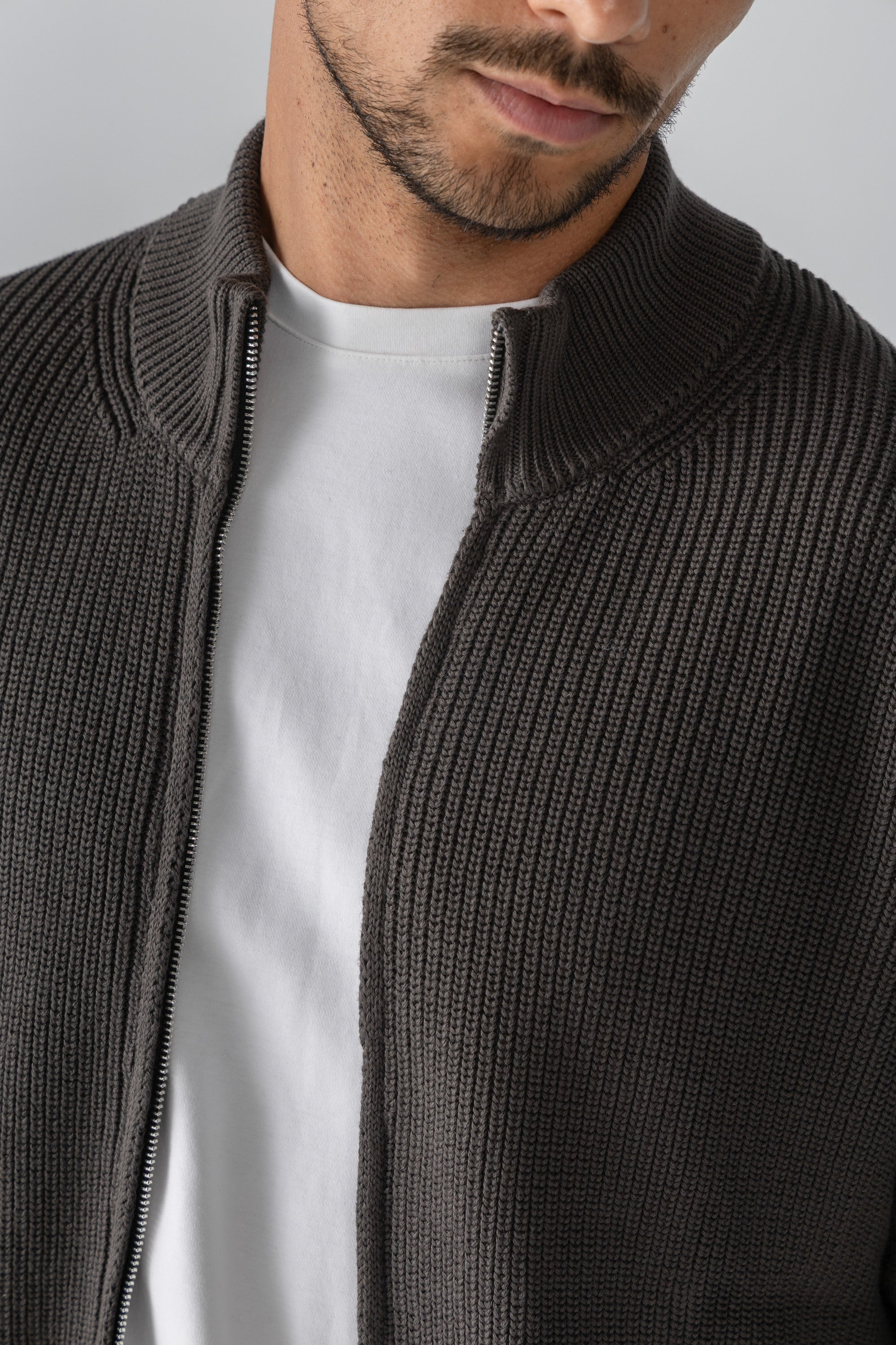Dusty Olive Knitted Double Zip Sweater