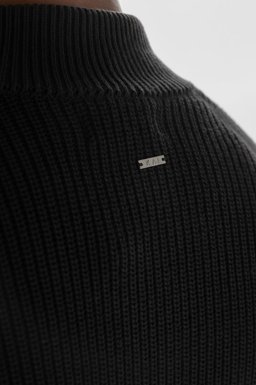 Black Knitted Double Zip Sweater