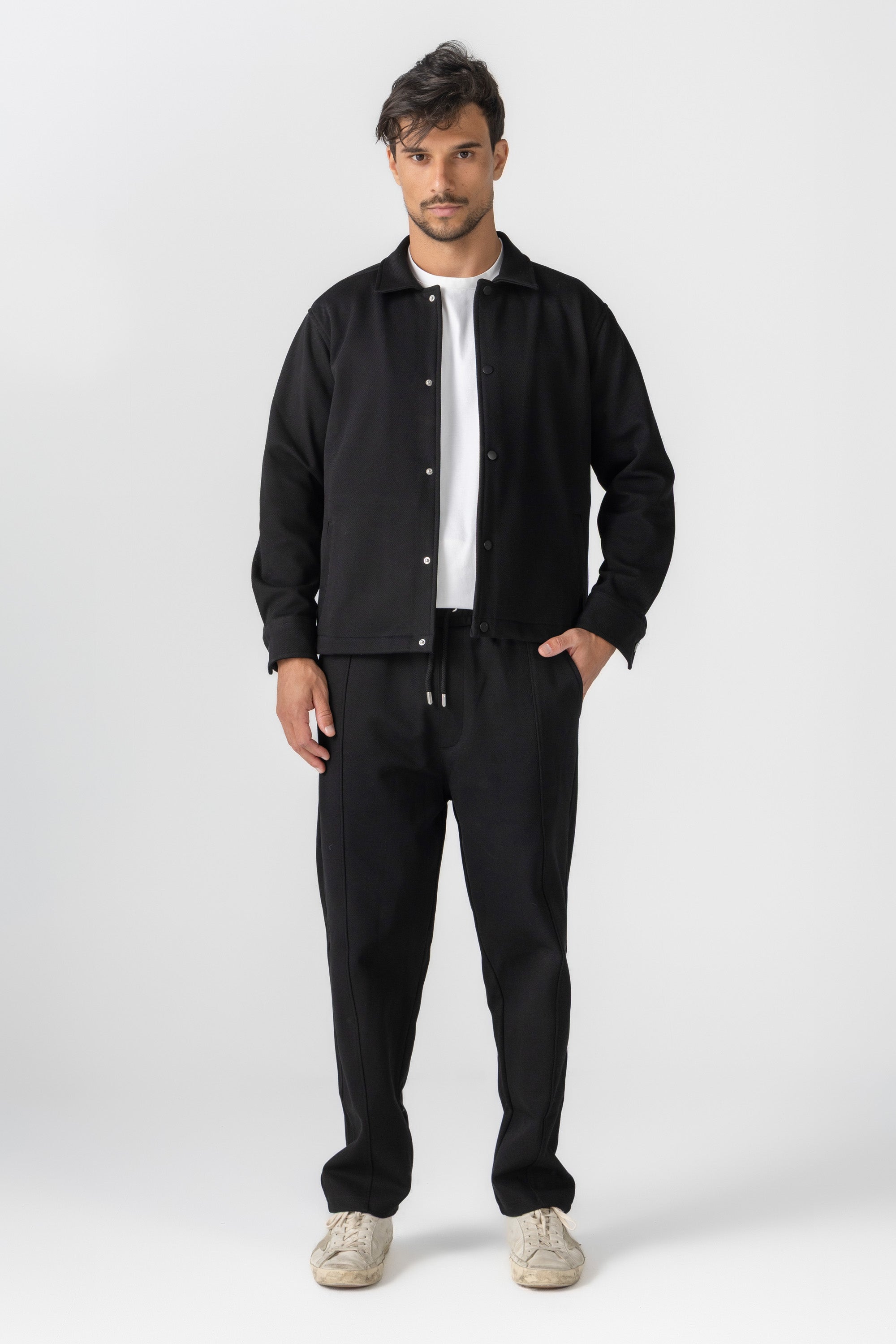 Black Diagonal Textured Pants