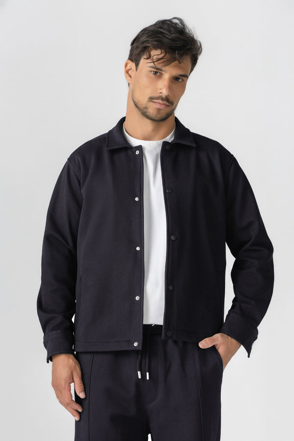 Navy Diagonal Textured Overshirt