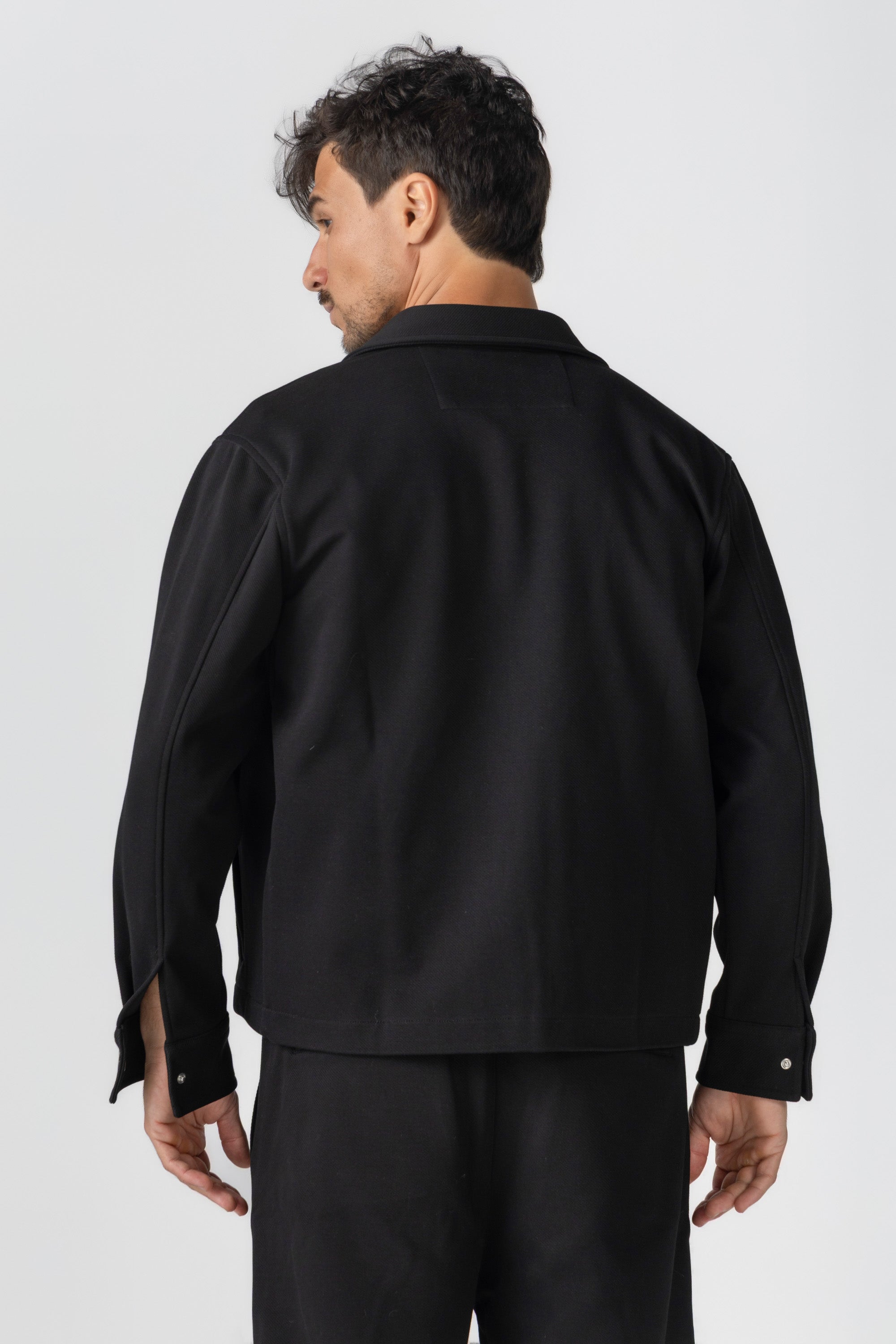 Black Diagonal Textured Overshirt