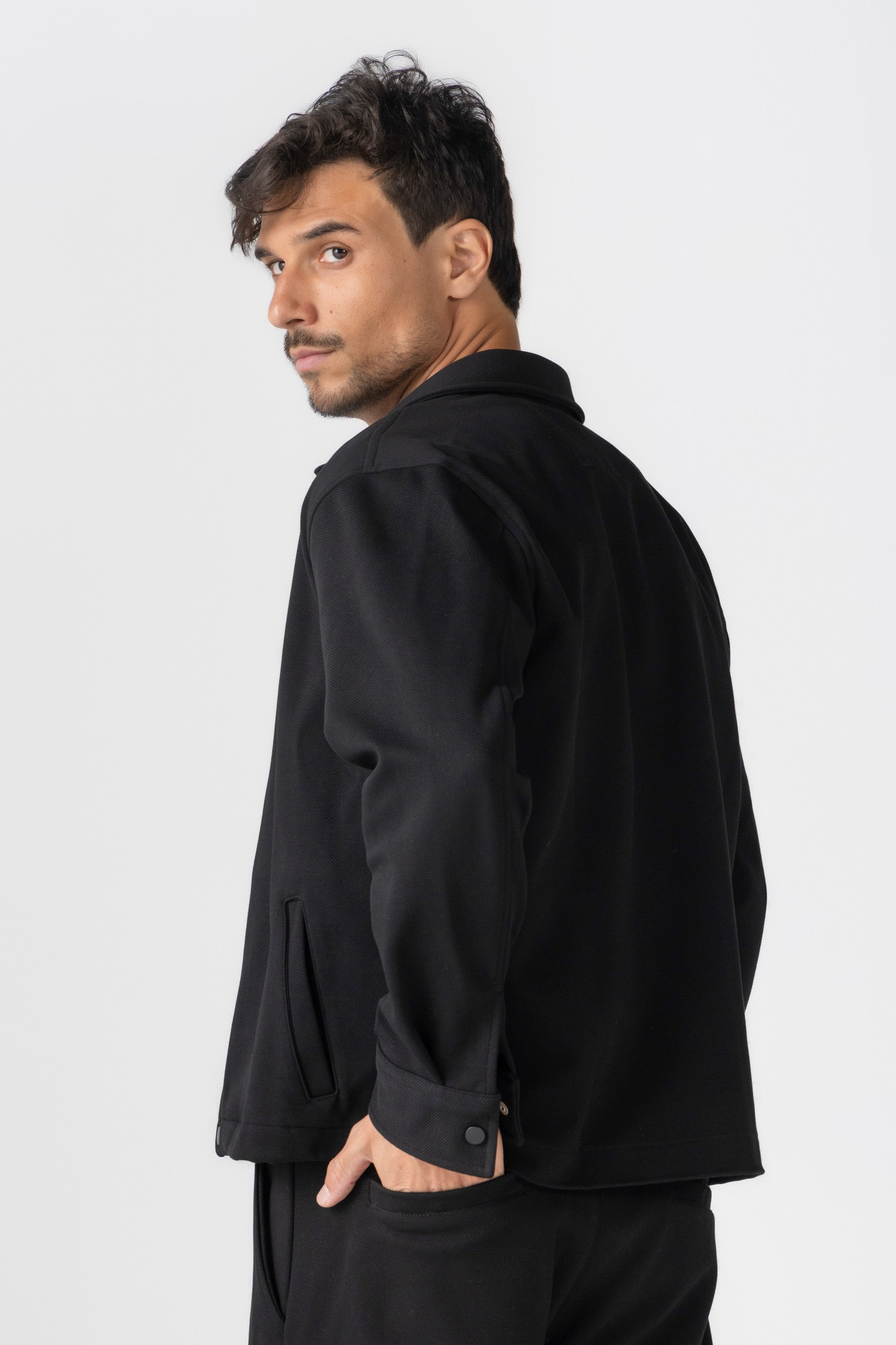 Black Diagonal Textured Overshirt