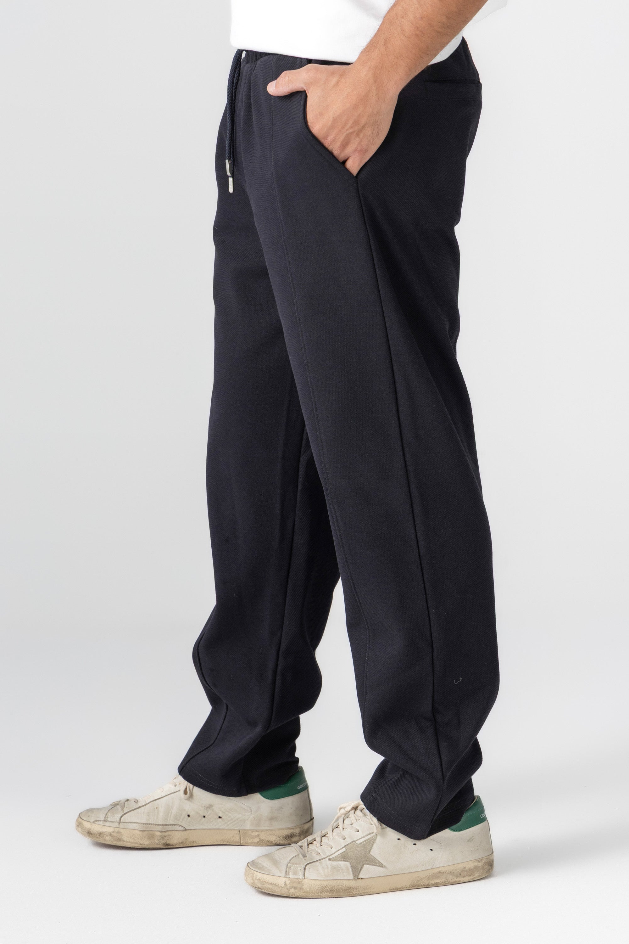 Navy Diagonal Textured Pants